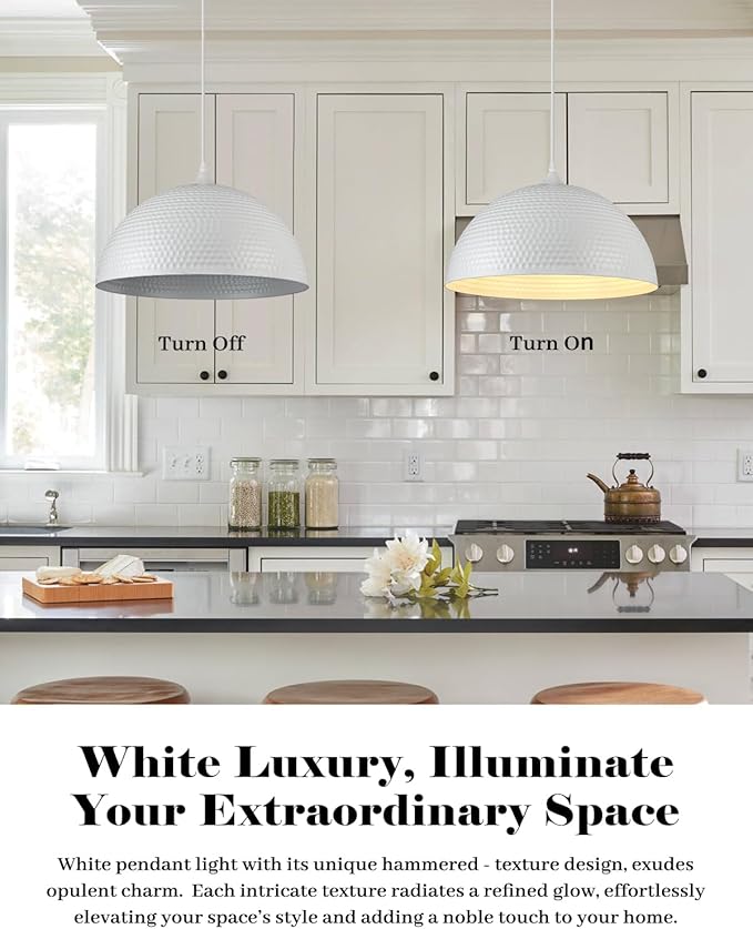 White Pendant Light 2 Pack, 16 inch Large Industrial Pendant Light, Farmhouse Kitchen Pendant Lighting, White Dome Pendant Lights for Kitchen Island, Dining Room Living Room