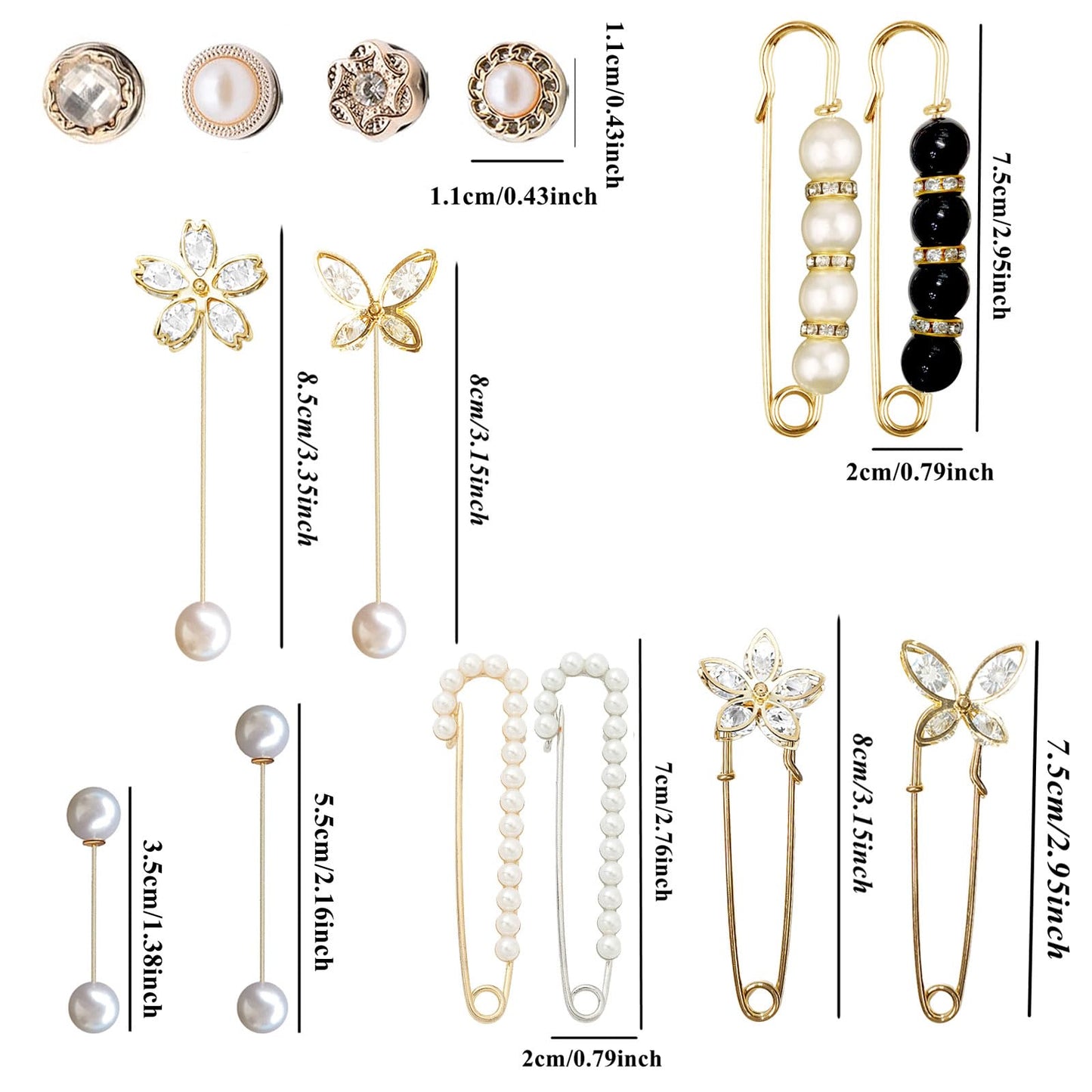 14 Pieces Brooch Safety Pins, Pearl Brooch Button Pin Pant Waist Tightener Pins for Clothes Sweater Shawl Collar Dress Cardigan Shirt Jeans Accessories for Women Girls(Chic)