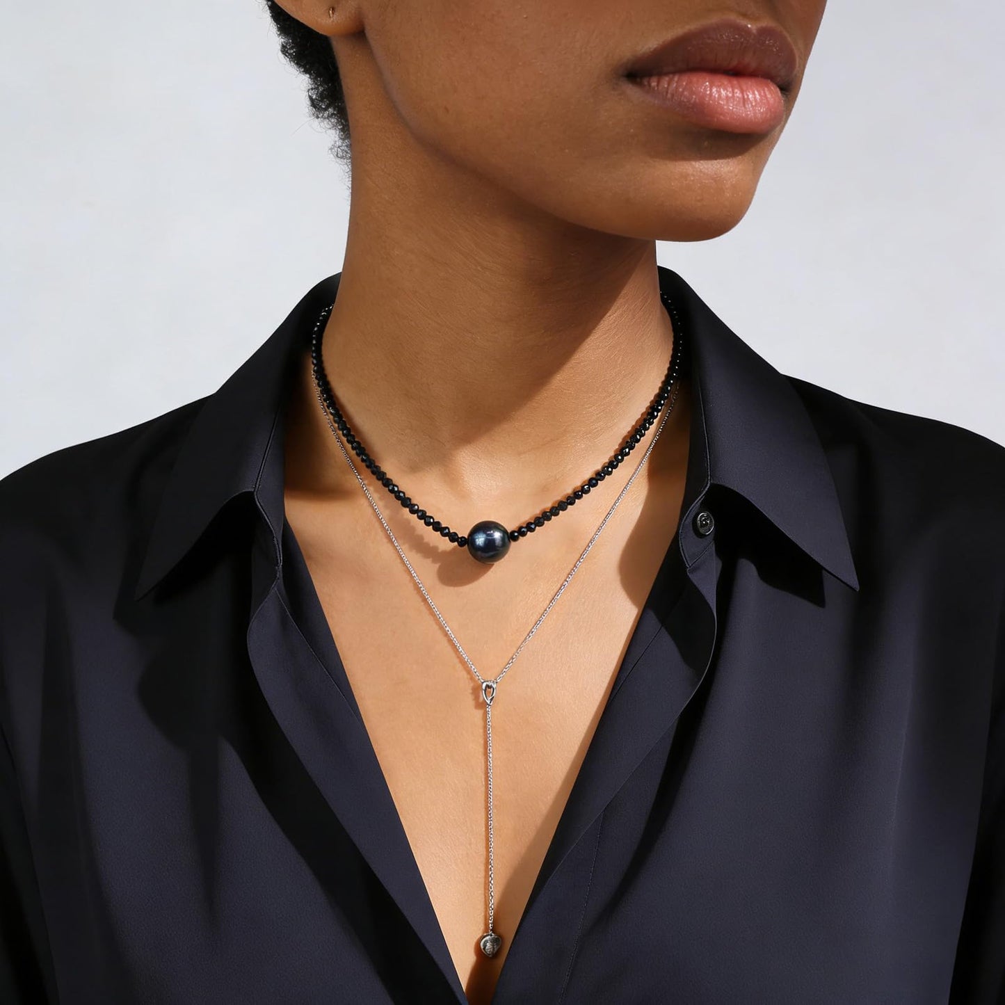 GEMTAL Black Pearl Necklace, Single Pearl Necklace for Women, Natural Gemstone Beaded Choker Dainty Black Pearls Pendant Necklaces for Women Jewelry Birthday Gift