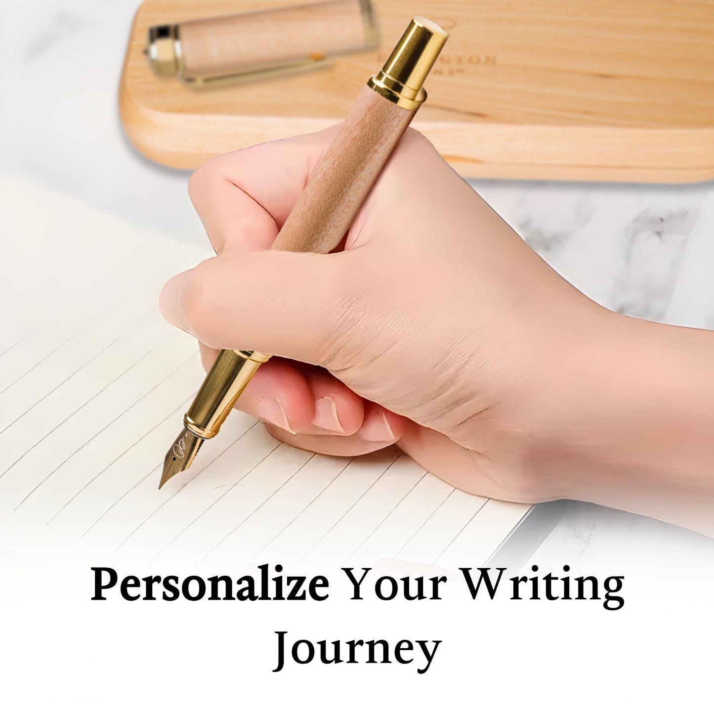 Ellington Pens Luxury Wood Fountain Pen Set – Medium Nib - Includes 6 Ink Cartridges, Wooden Pen Gift Box, Ink Converter - Wood Pen For Writing, Calligraphy, Journaling, Drawing (Maple Harmony)