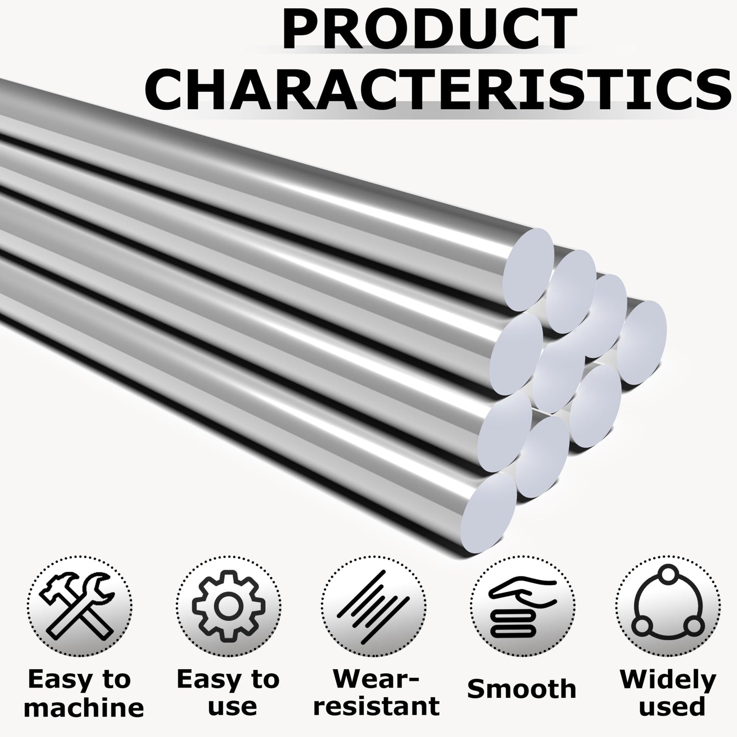 YOXMULK 4pcs 304 Stainless Steel Round Rods 1/2" Dia x 10" Length,Metal Solid Shaft Rods (4, 1/2 x 10)
