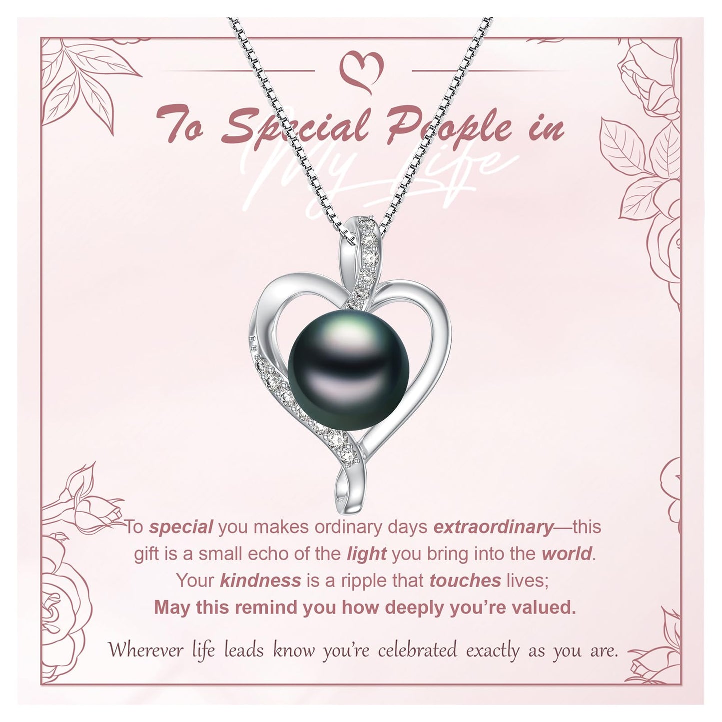 KANNSOAR 9MM Tahitian Black Pearl Heart Pendant Necklace Pearl Jewelry-Wedding Birthday Anniversary Valentines Day Christmas Mothers Day Gifts for Women Wife Mom Girlfriend Her