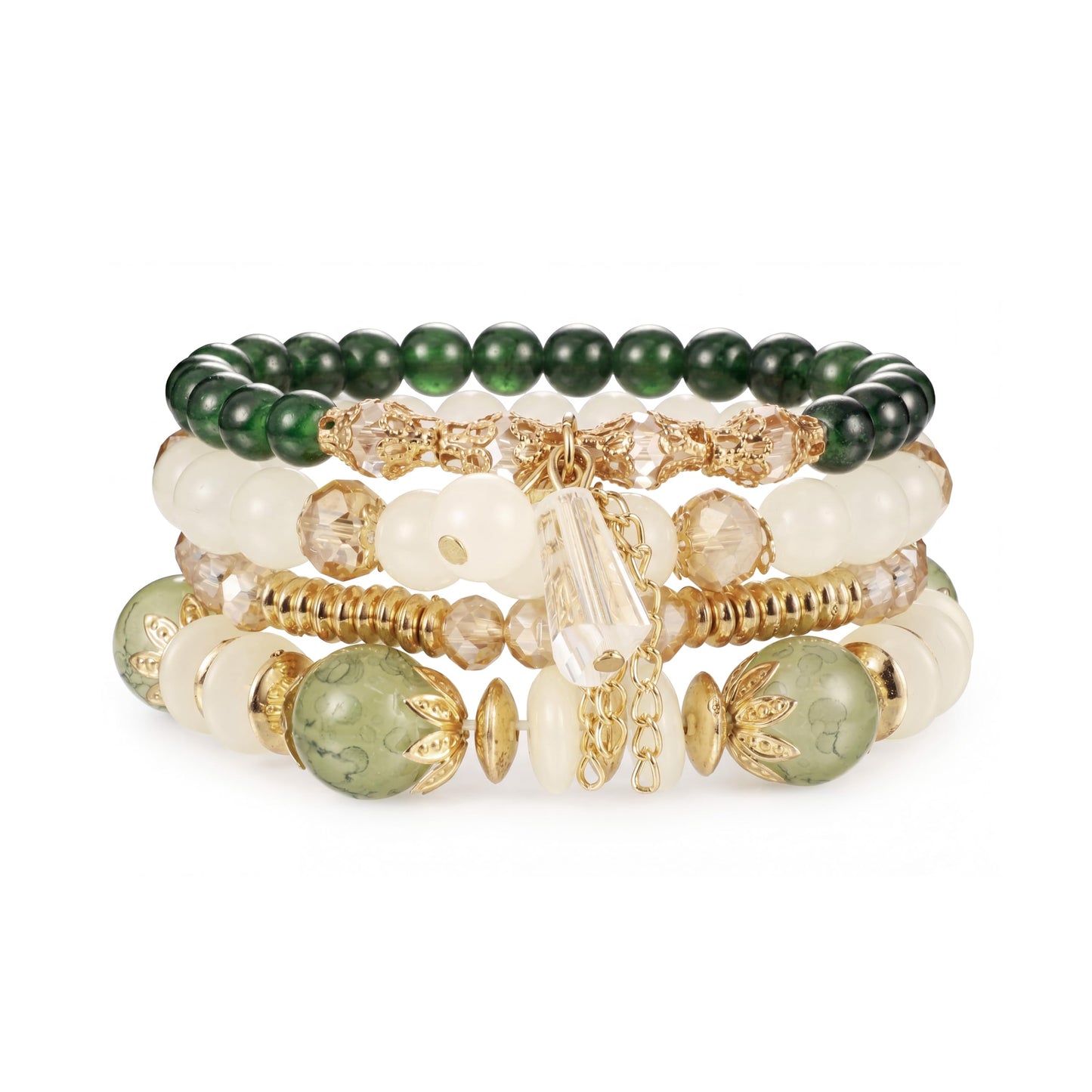 Tungary 4Pcs Beaded Bracelets for Women Bohemian Bracelet Stacks Handmade Natural Stone Stretch Bracelets Multi-Color Daily Wear Accessories Summer Beach Boho Jewelry Gift Green Bracelet Set