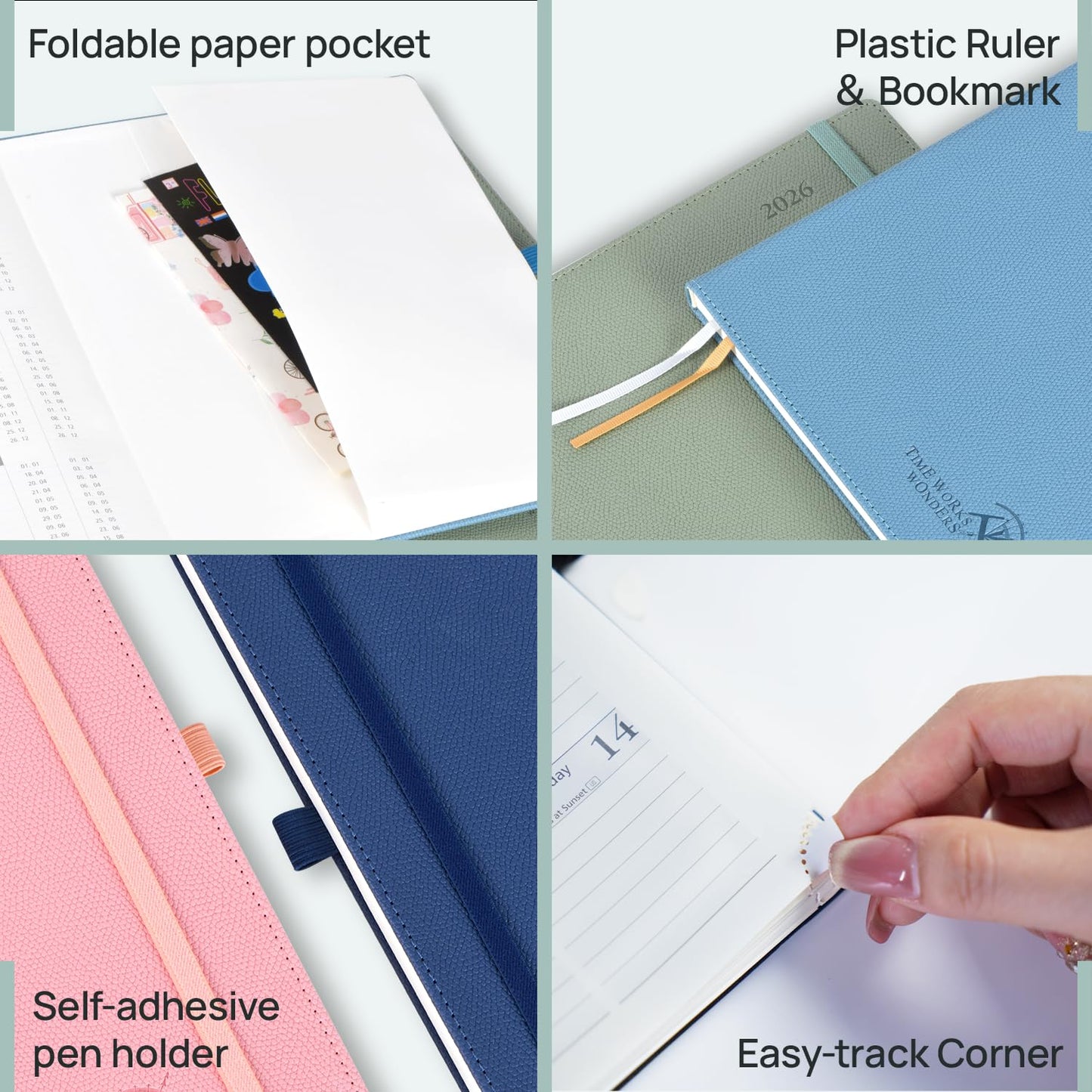 POPRUN Planner 2026-2027 (Medium 6.75"x 8.75"), Horizontal Weekly Notebook Jul.2026 - Jun.2027, Academic Appointment Book with Monthly Tabs, Leather Hardcover, 100 GSM - Aquamarine
