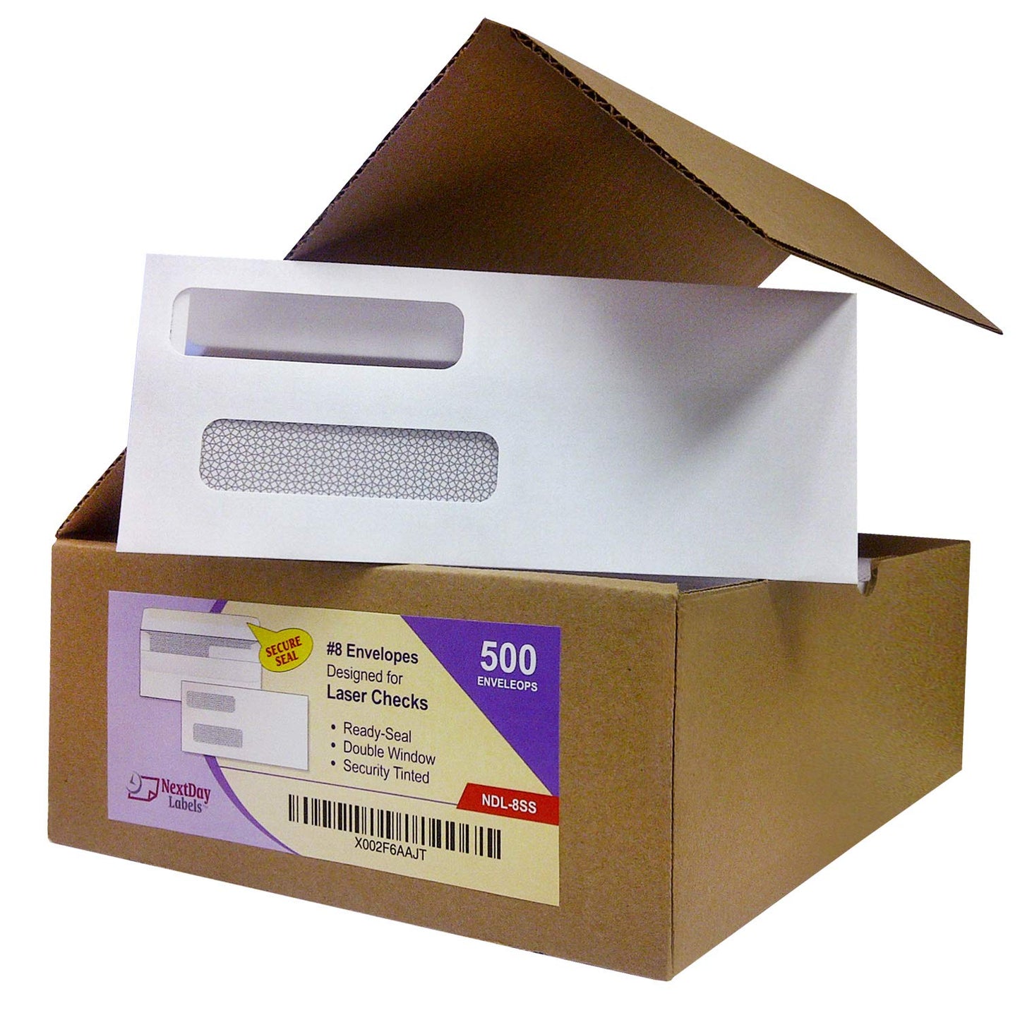 NextDayLabels - Box of 500# 8 Self Seal Double Window Security Check Envelopes