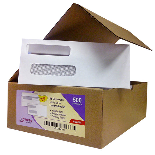 NextDayLabels - Box of 500# 8 Self Seal Double Window Security Check Envelopes