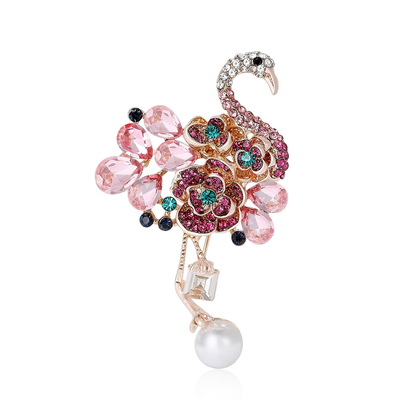 Flamingo Brooch for Women, Rhinestone Rose Flamingo Pin, Animal Brooch, Birthday and Holiday Gift for Wife or Girlfriend