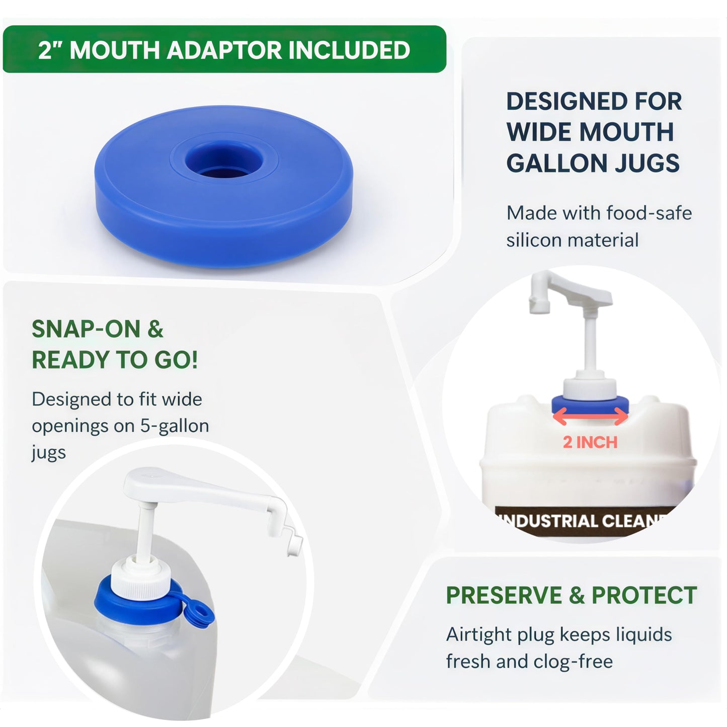 Pump for Gallon Jug & 5 Gallon Bucket, Leakproof Heavy Duty Pump Dispenser for Laundry Detergent, Shampoo, Soap, Oil, Snow Cone Syrup, Popcorn Butter, Commercial Household Industrial Use (2pc)
