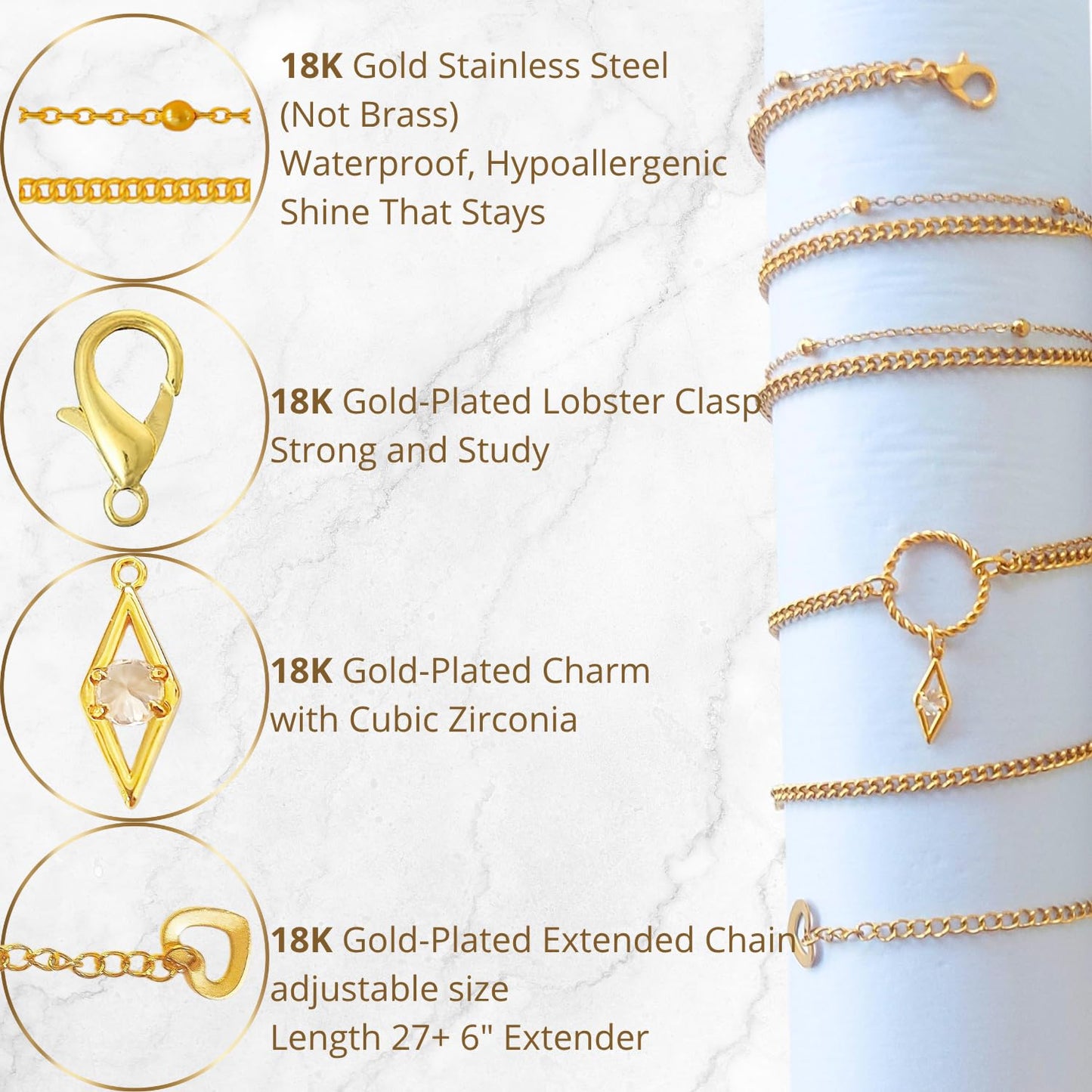 18k Gold Plated Belly Chain, Waist Beads, Waist Chains with Charm, Accessories for Women, Beach Boho Jewelry, Dainty, Layered and Adjustable Satellite Beads by R-Naya (Gold)