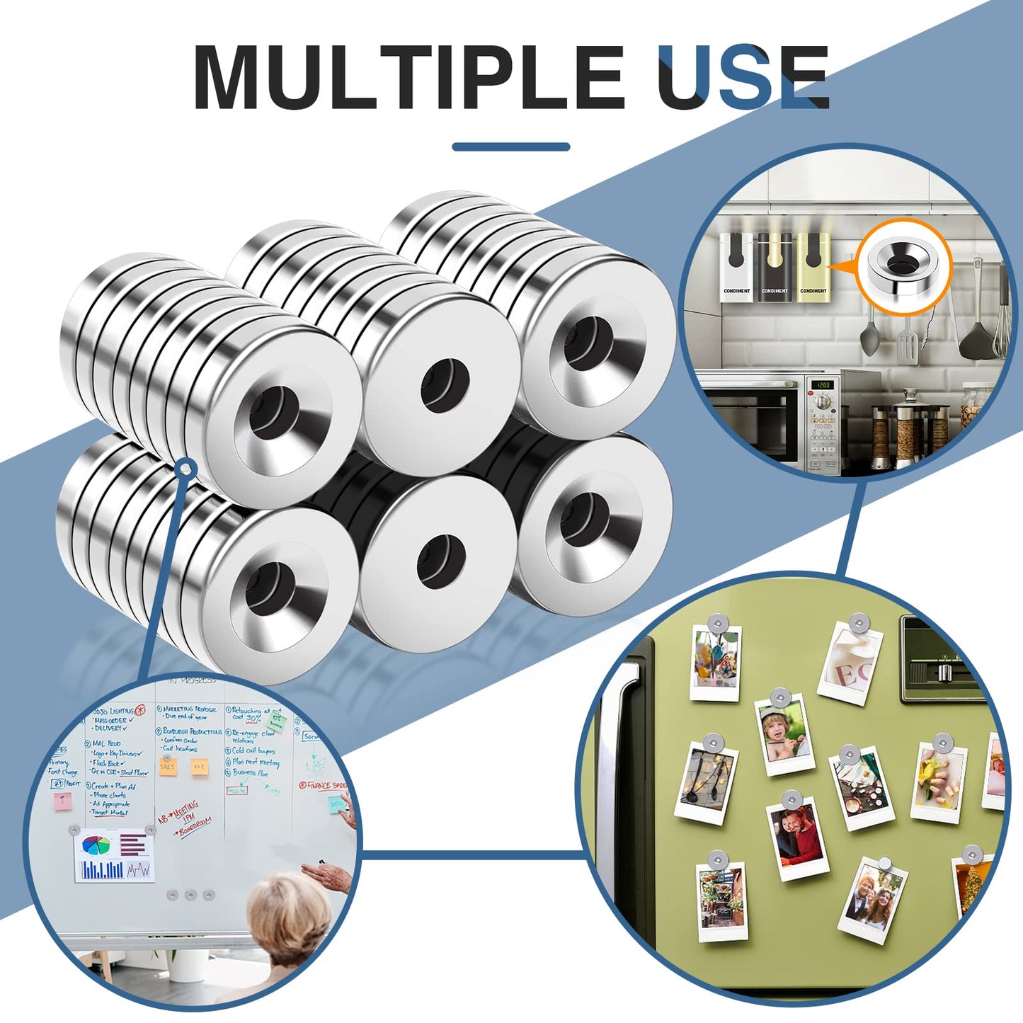 MIKEDE 50Pcs Magnets, Strong Neodymium Magnets Small Round Magnet with Hole, Heavy Duty Rare Earth Magnet Disc Countersunk Hole with 50Pcs Stainless Screws for Locker, Tool Storage, Crafts