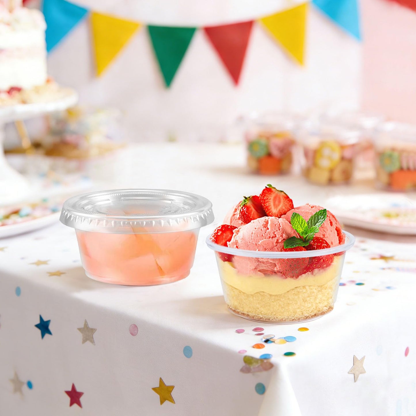 Clawsoff 1000 Sets 2 oz Jello Shot Cups with Lids,Disposable Plastic Portion Cups Bulk,Durable & Leak-proof Clear Portion Containers for Sauces, Dressings & Samples
