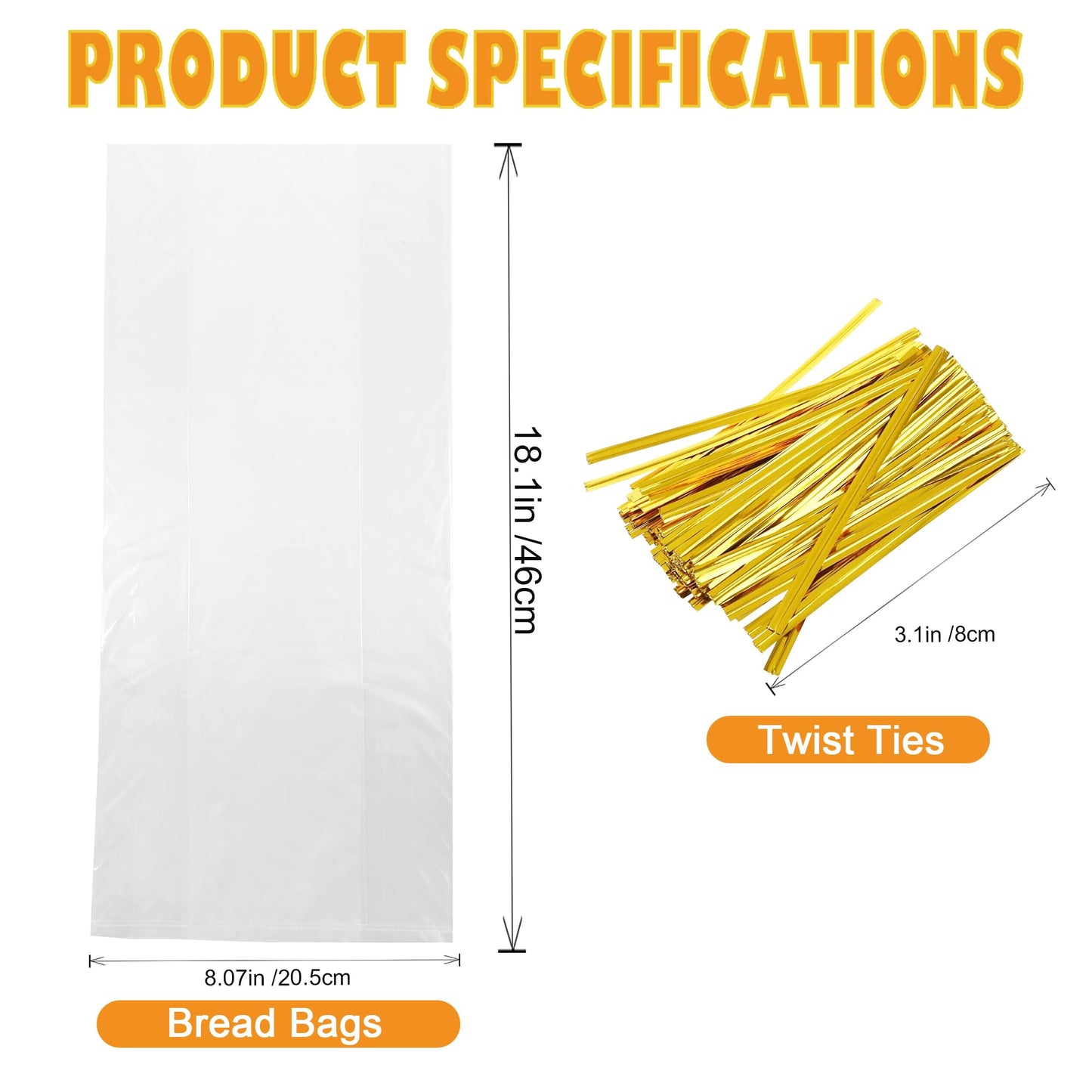 Homrelaxy 300Pcs Plastic Bread Bags for Homemade Bread and 330 Ties, 18 x 8 x 4 Inch Reusable Clear Loaf Bags, Adjustable, Perfect for Home Bakers and Bakeries
