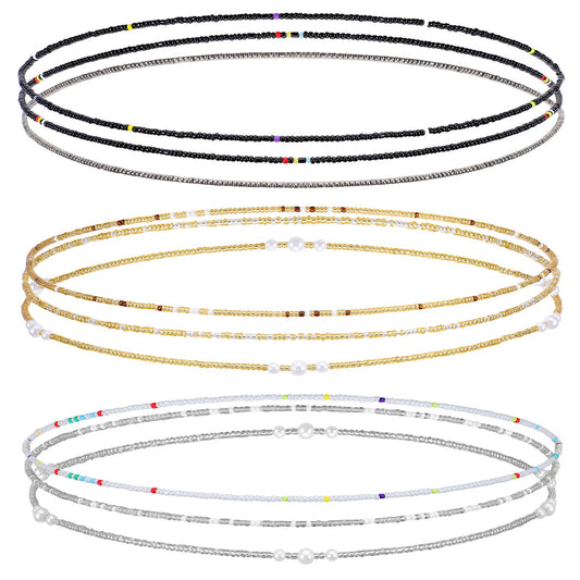 9Pcs Belly Beads for the Waist - Stretchy African Waist Beads for Weight Loss For Bikini Beach Summer - Gold White Black Belly Chain