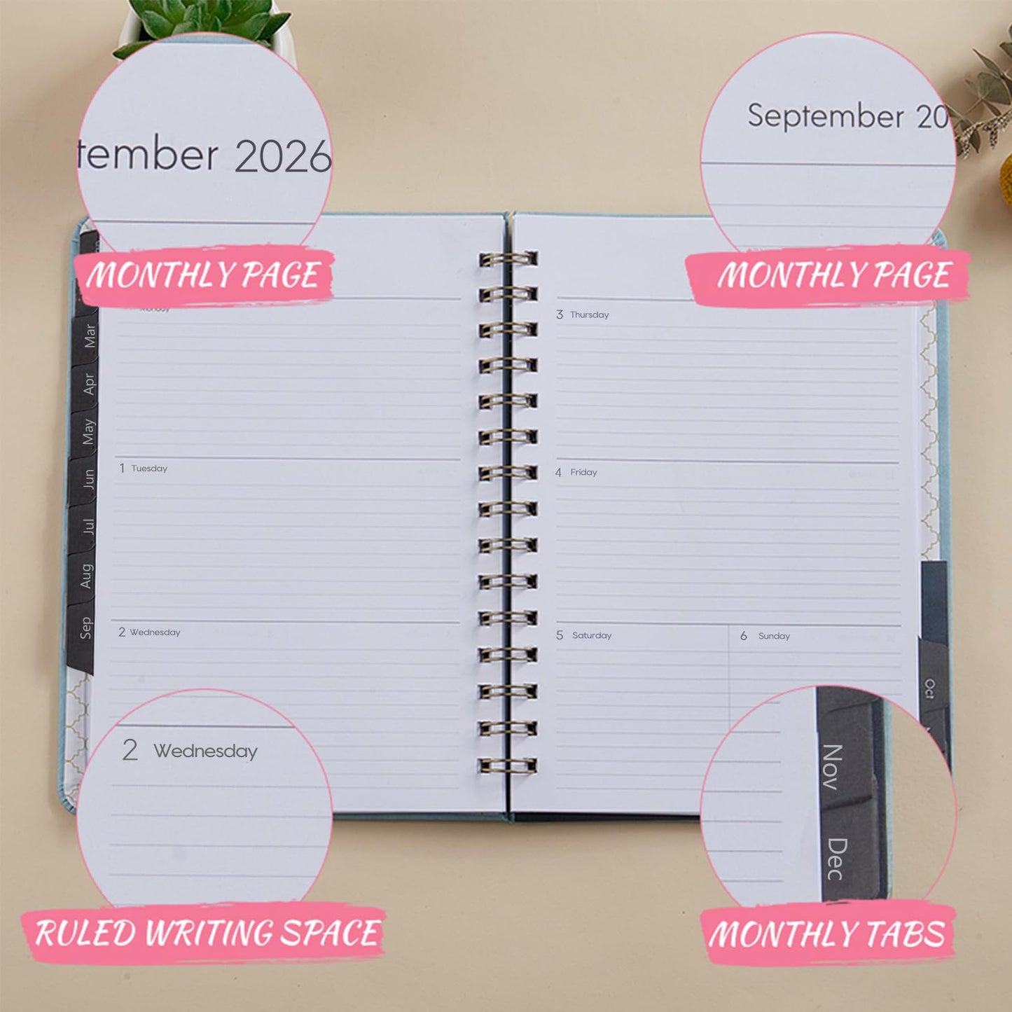 2026 Planner - Weekly and Monthly Planner 2026, Jan 2026 - Dec 2026, 6.4" x 8.5", Daily Planner Calendar Planner with Monthly Tabs, Elastic Closure, Pocket, Notes, Faux Leather Cover Yearly Agenda(Red)