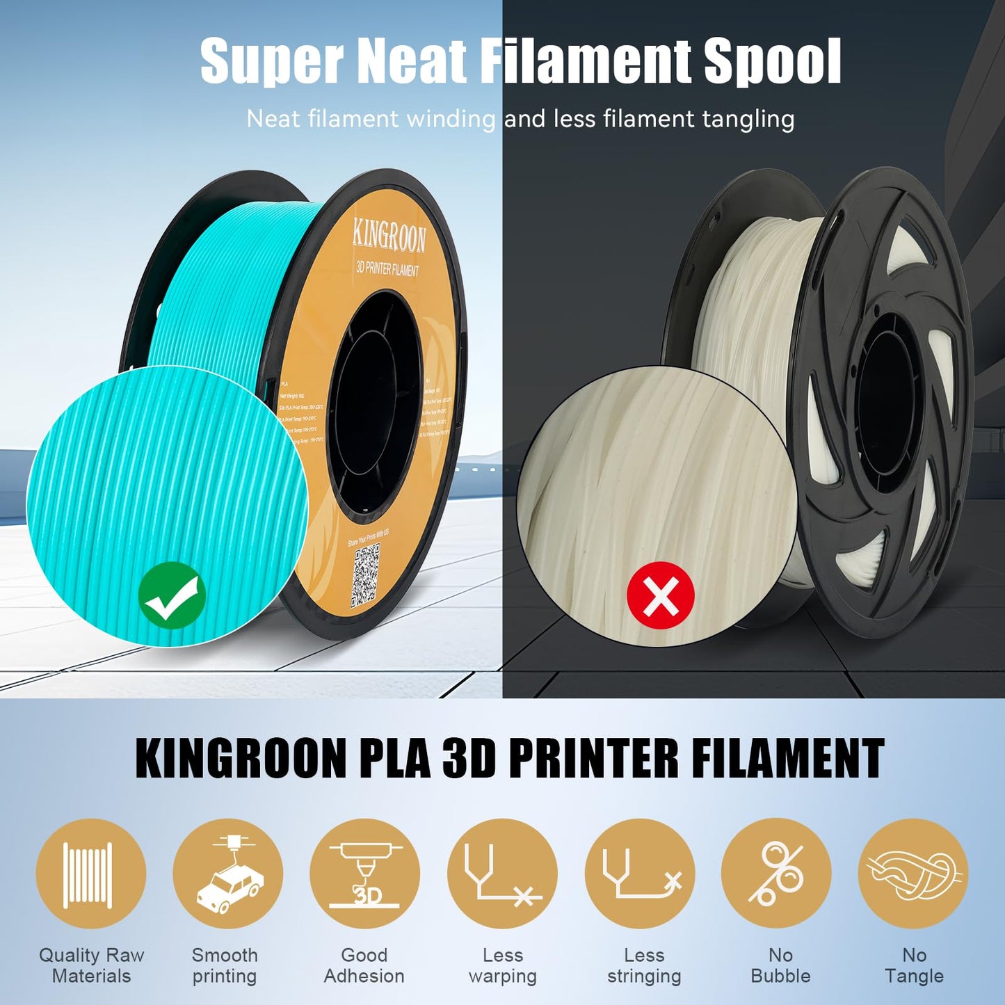 Kingroon High Speed PLA 3D Printer Filament 1.75mm, 3D Printer Rapid Filament for 30-600mm/s Hyper Printing Filament, Dimensional Accuracy +/- 0.03 mm, 1kg Plastic Spool(2.2lbs) (Cyan-Blue)