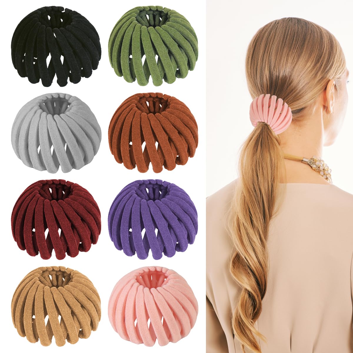 Aokid 8PCS Birds Nest Hair Clips - Expandable Hair Bun Maker Hair Accessories for Women Ponytail Holder Hair Bun Clip for Thin Thick Fine Curly Hair, Plastic Hair Barrettes Hair Scrunchies