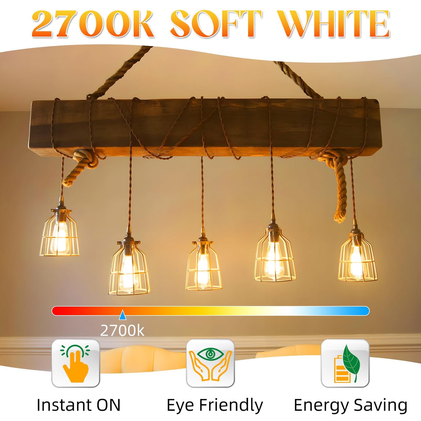 GvvooHome LED Edison Bulbs, E26 Bulb 60 watt Equivalent, Non-Dimmable, Soft White 2700K, ST58 Vintage Light Bulbs, 90+ CRI, 6W 600LM, E26 Medium Base, Clear Glass, 6 Pack