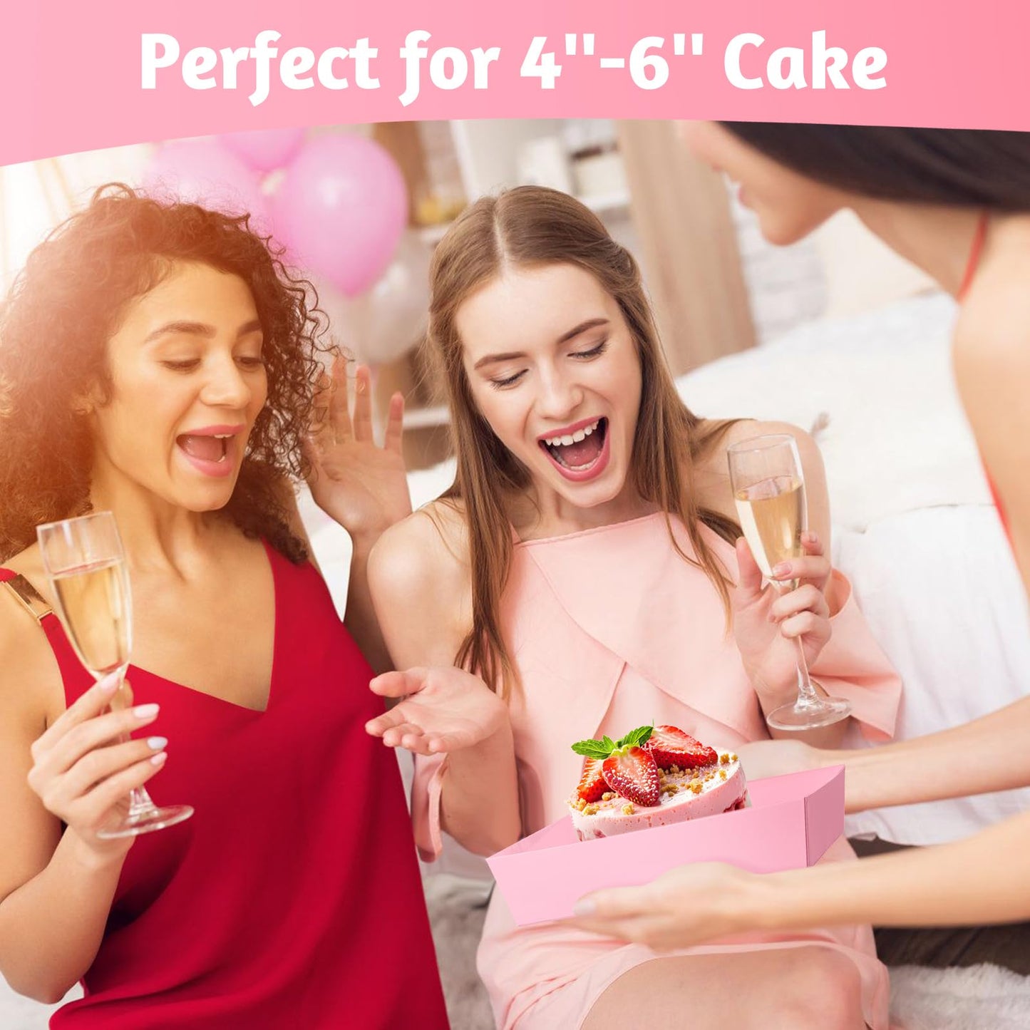 ZORRITA 7 x 7 x 4 Inches Paper Cake Boxes with Clear Lids, 40 Pack Disposable Charcuterie Boxes Square Food Containers for 4-6 Inch Cake, Dessert, Pie, Cupcake, Bakery (Pink)