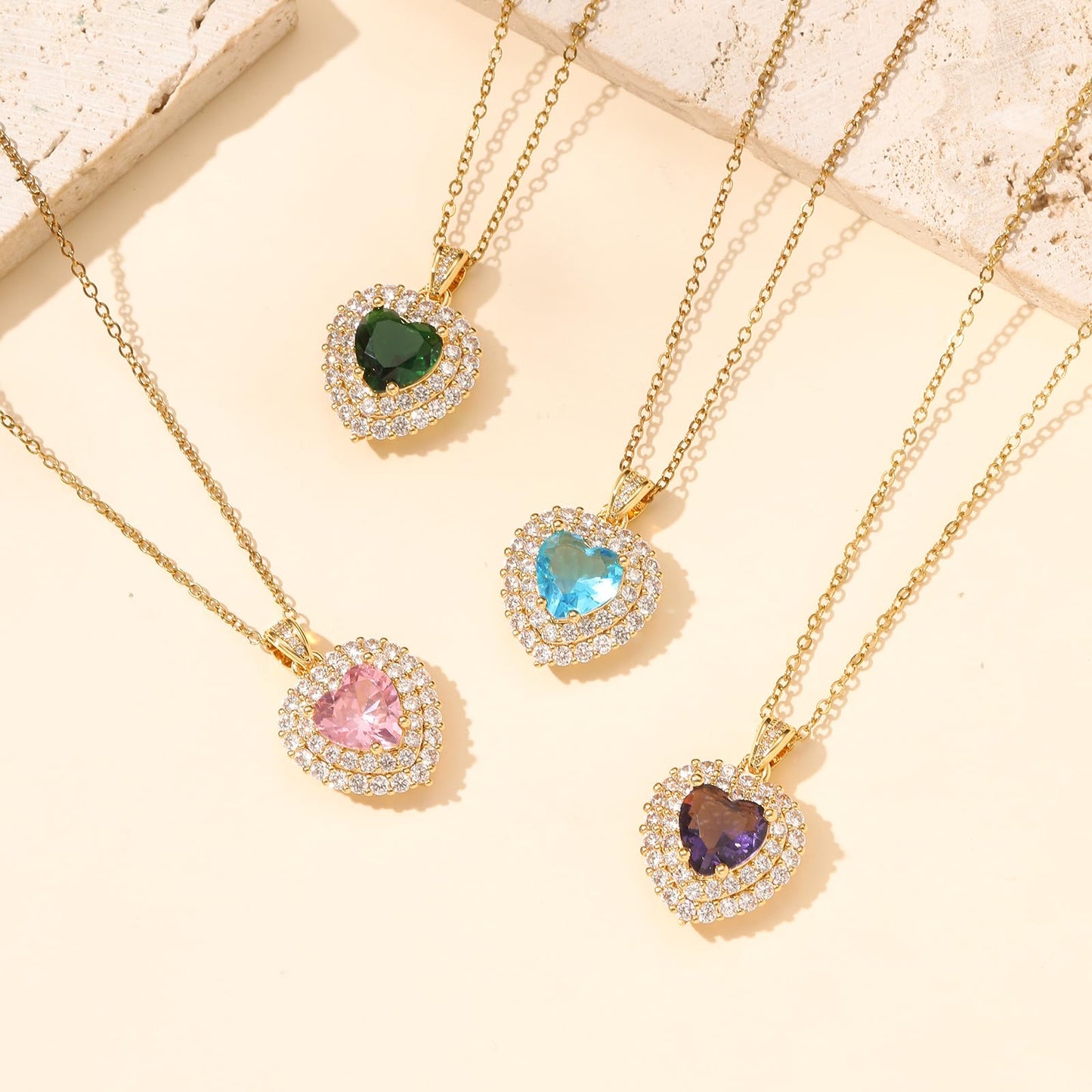 Blue Heart March Birthstone Aquamarine Necklaces for Women-Gold Plated Imitation Aquamarine Jewelry Heart Pendant Necklace Waterproof Non Tarnish Baroque Maximalist Jewelry For Birthday Valentines Day Mother's Day Christmas Thanksgiving Gifts