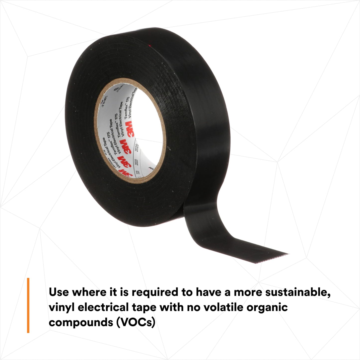 3M Temflex Vinyl Electrical Tape 175, Flame Retardant, Pressure-Sensitive Adhesive, Electrical and Mechanical Protection, Black, 7 mil, 3/4 in x 60 ft, 10 Rolls