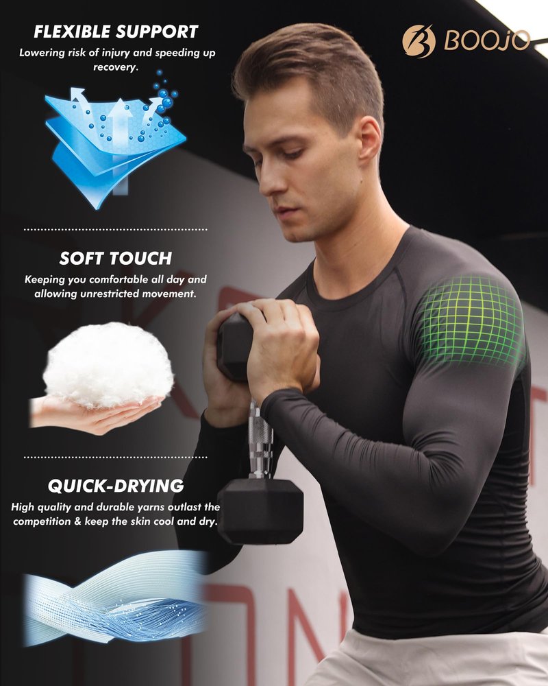 Compression Shirts for Men - Long Sleeve Black Workout Base Layer Athletic Gym Tops Quick Dry Running Undershirts