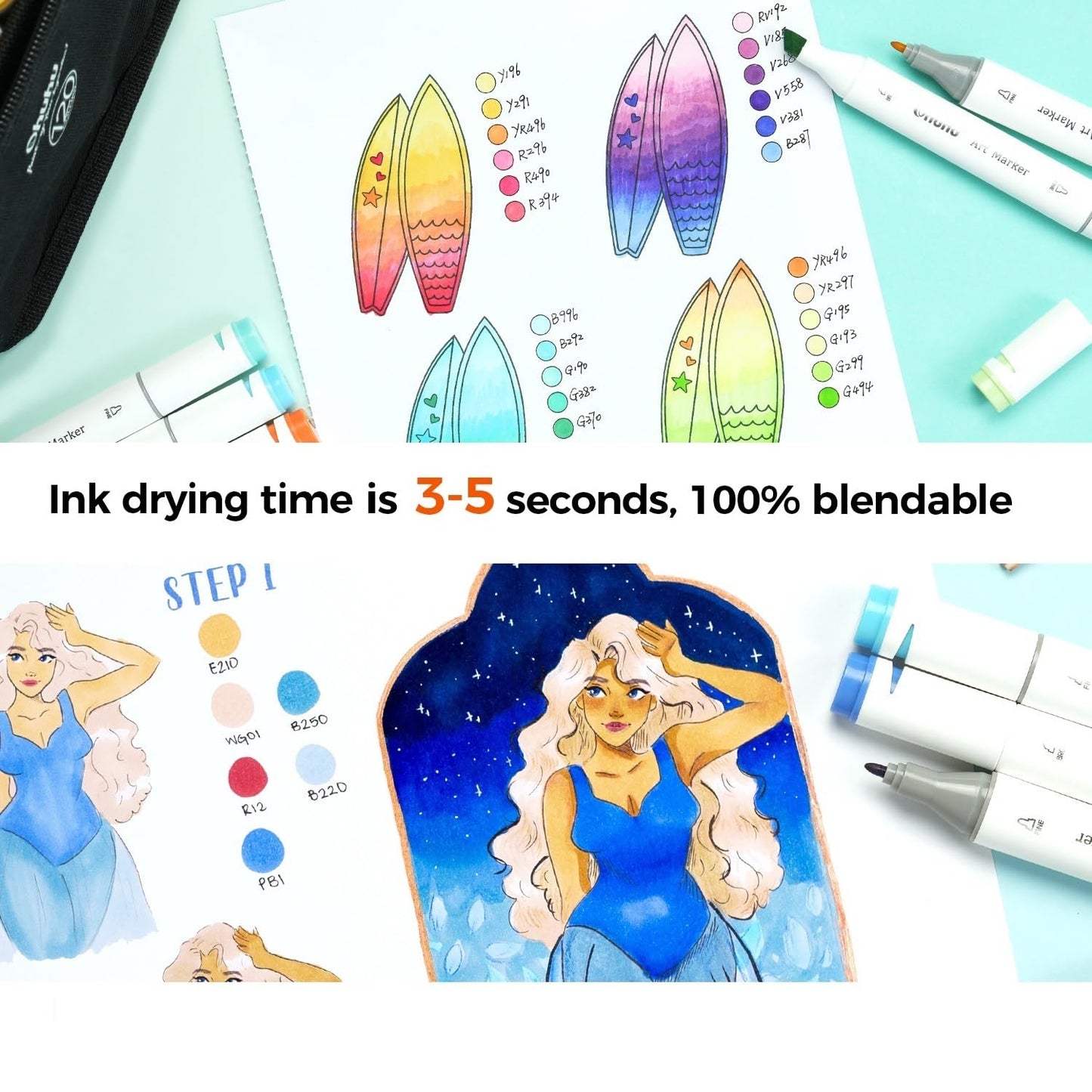 Ohuhu Double-Sided Marker Pad Art Sketchbook Bleedproof - 7"x10" Large Paper Size - 90 lb/150 gsm Smooth Drawing Paper - 60 Sheets/120 Pages - Spiral Bound Sketching Book for Alcohol Markers