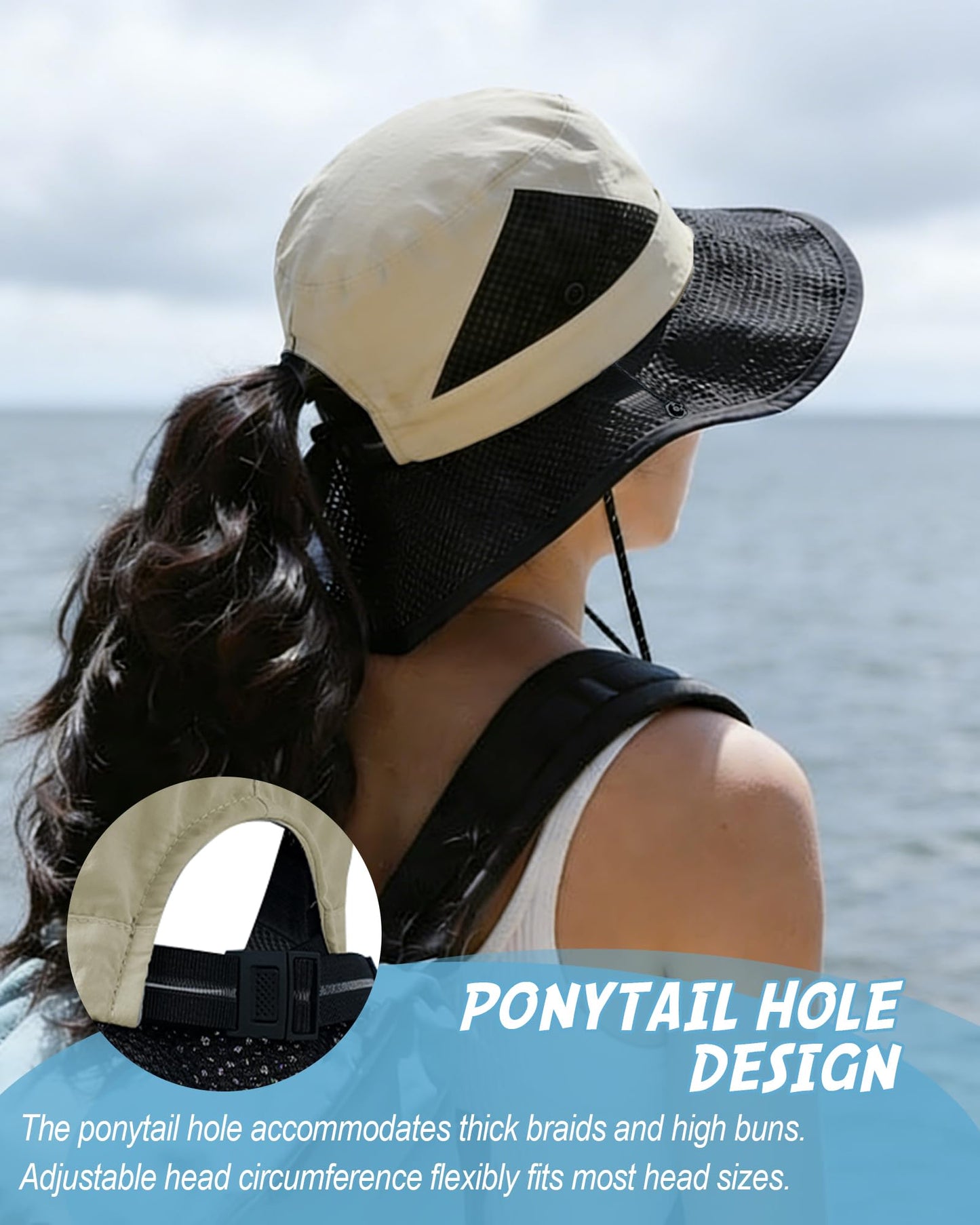 SENWAI Women's Sun Hat with Ponytail Hole, Breathable Foldable Summer Hat with Shapeable Brim for Hiking Beach Gardening, Beige