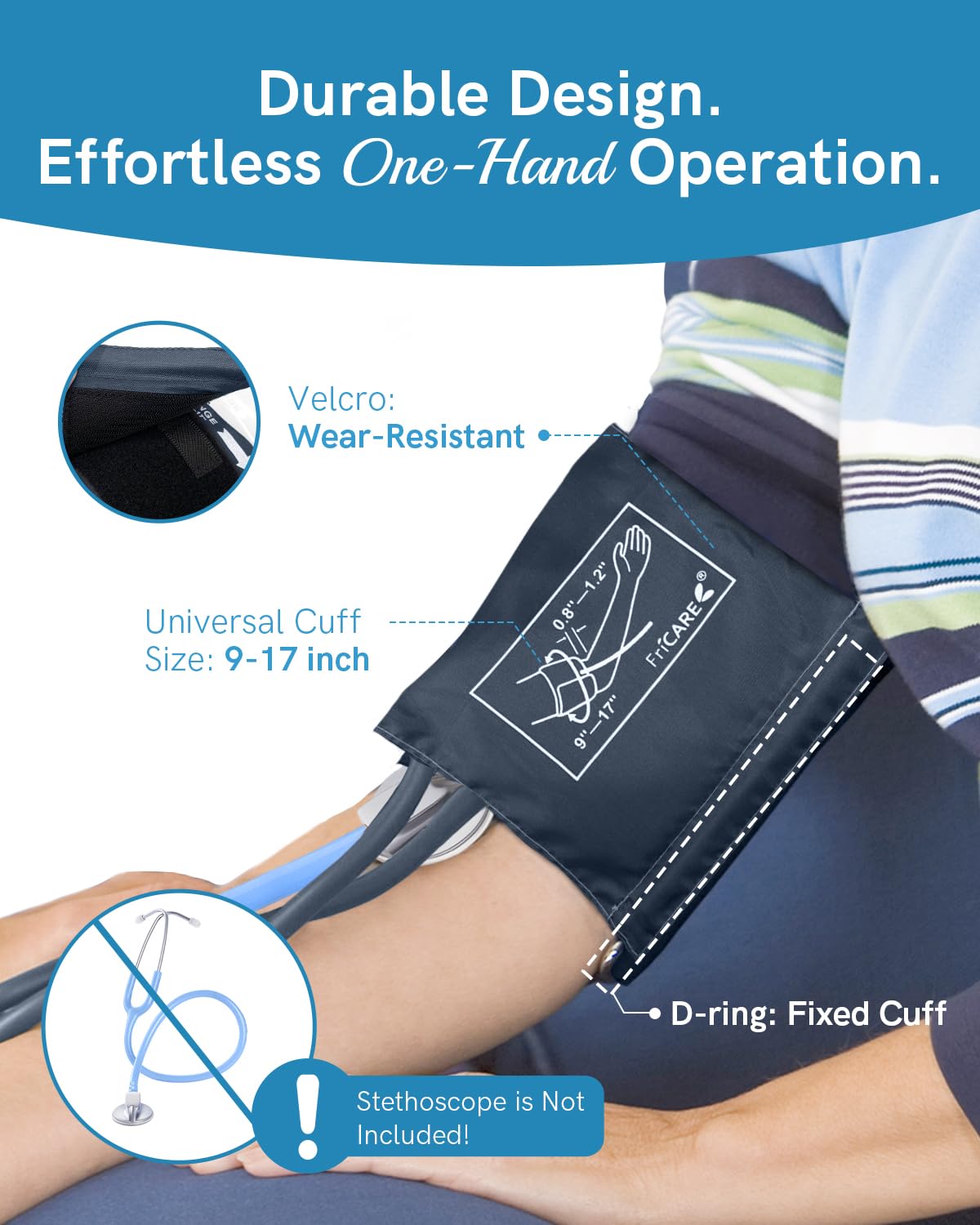FriCARE Manual Blood Pressure Cuff for Nursing Students, Aneroid Sphygmomanometer for BP Monitoring, Home & Medical School Essentials with Carrying Case, Universal Adult Size, Blue