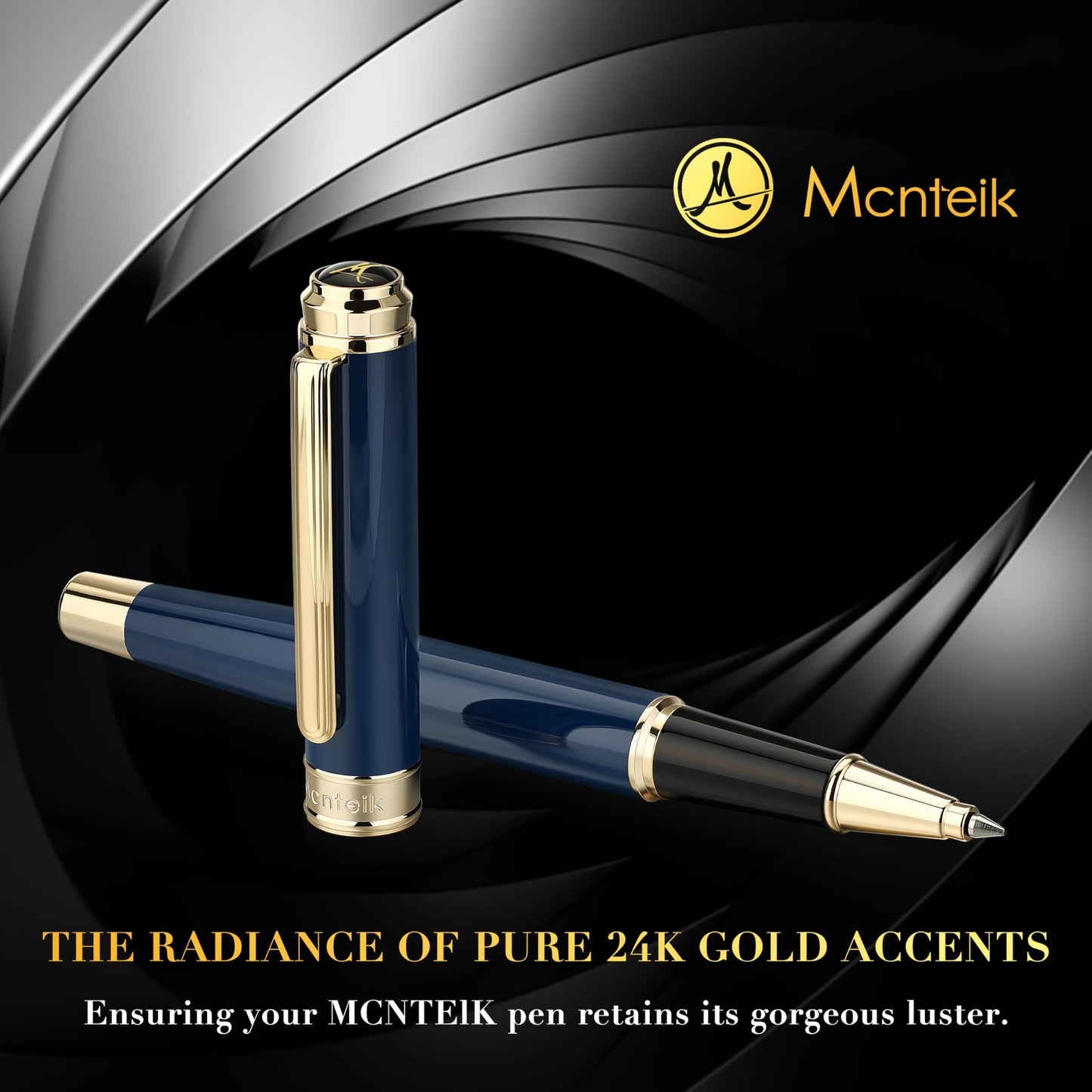 MCNTEIK 317 Rollerball - Stunning Luxury Blue Lacquer Pen with 24K Gold Finish, Schmidt Black Ink Refill, Fancy Gift Set for Men & Women, Professional, Graduation Executive Office, Nice Classic Pens