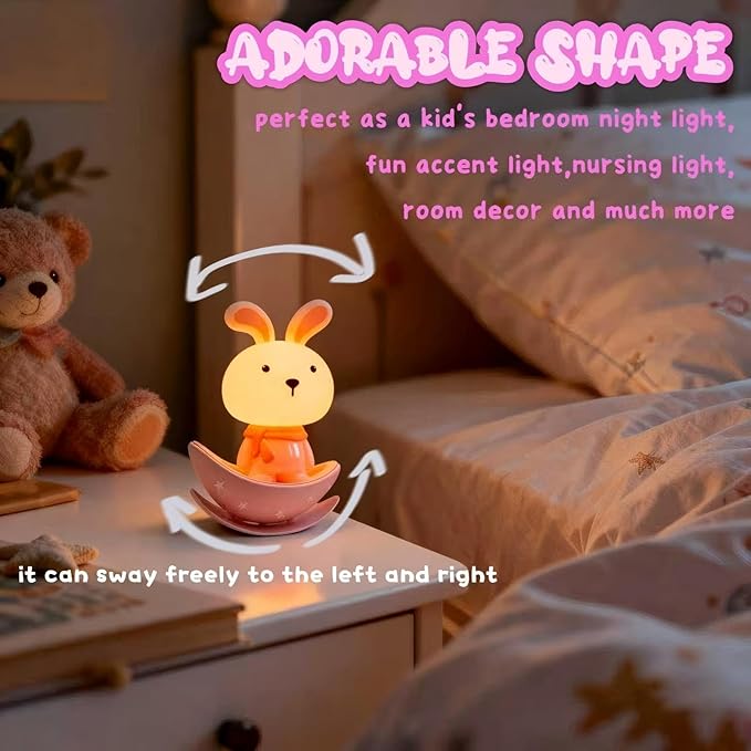 Night Lights for Kids,Rechargeable Nursery Night light,Small Lamps for Baby Nursery,Pink Lamps Bunny, Soft Warm Light,Breastfeeding,Sleep Aid,Cute Funny Gifts for Baby Toddler Kids Boys Girls