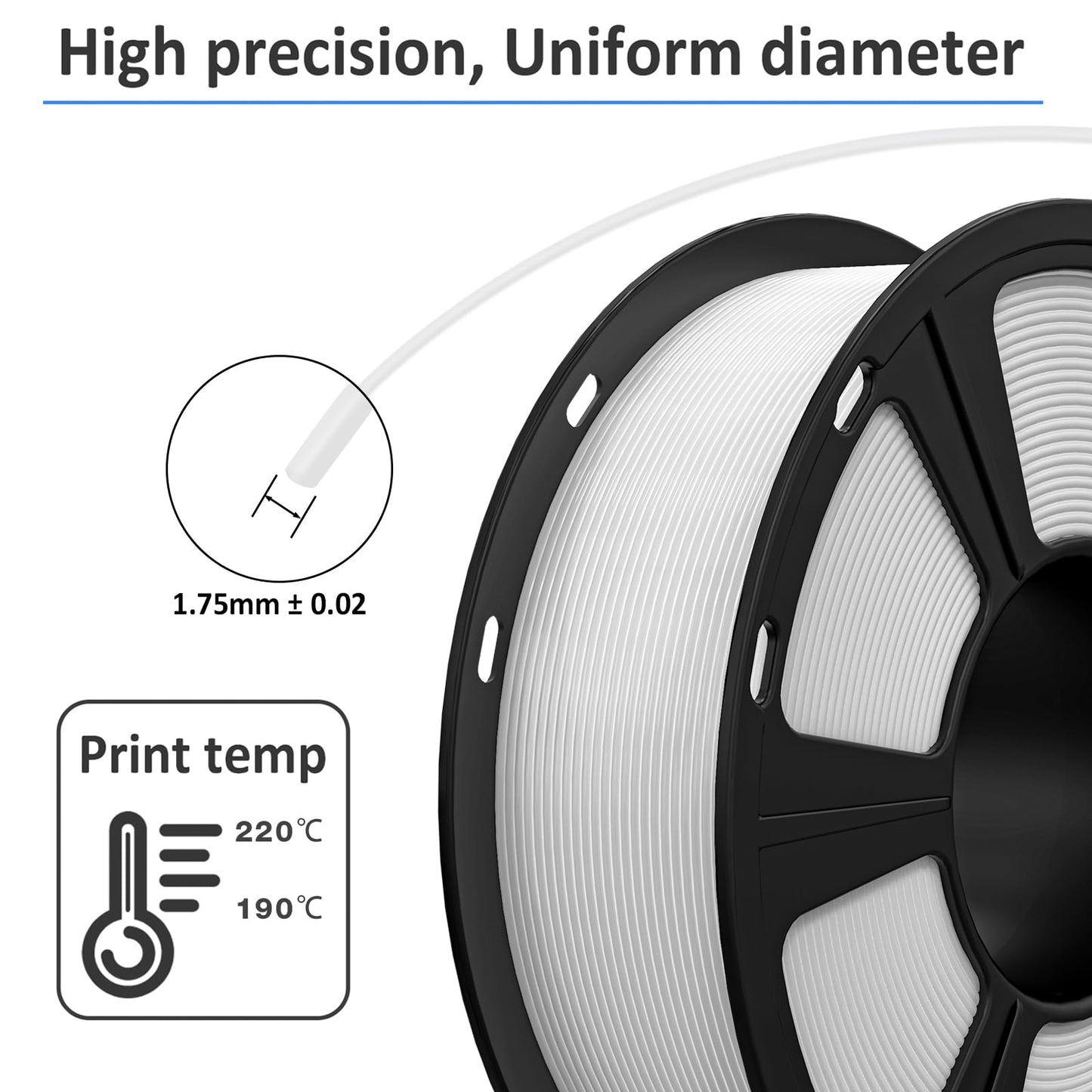 GIANTARM PLA Filament,Matte White 3D Printer Filament 1.75mm, Matte PLA 1KG Spool(2.2lb),Dimensional Accuracy +/- 0.02 mm,3D Filament for Bambu Lab