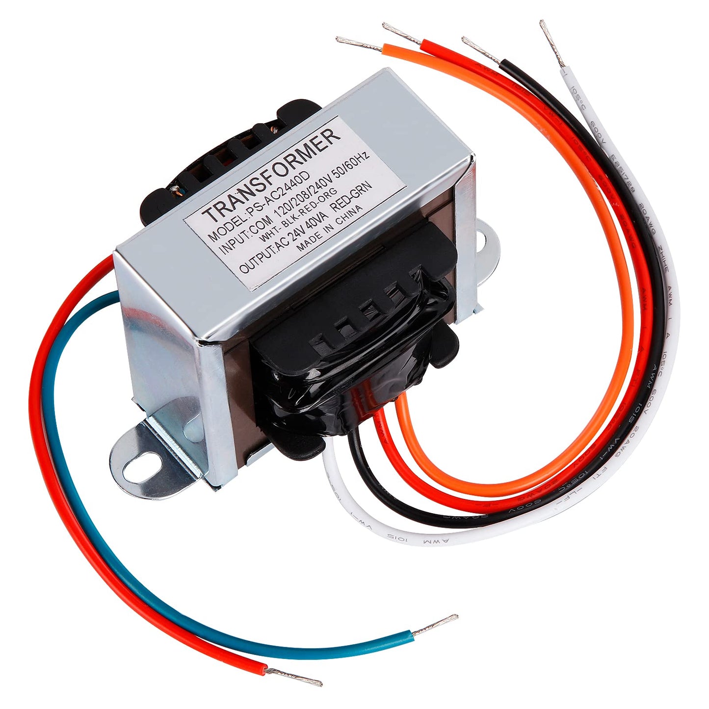 24V 40VA Control Transformer, Primary 120/208/240V, Secondary 24V Isolation Transformer with Foot Mount for HVAC Furnace Multi Tap