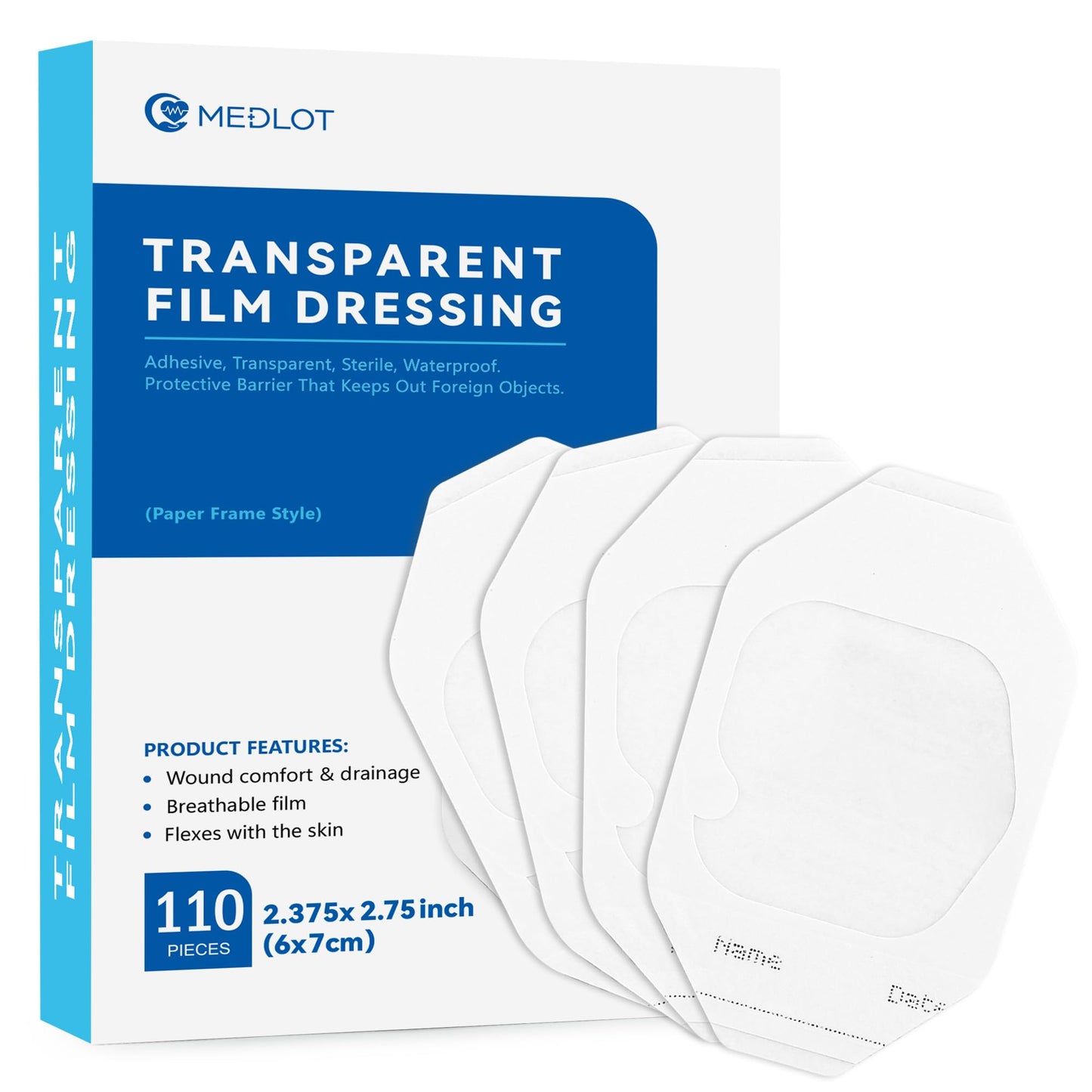 LotFancy Transparent Film Dressing, 2.37" x 2.75", 110PCS, Waterproof Wound Cover, Sterile Adhesive Clear Bandage for Tattoo Aftercare, IV Catheters, Post-Surgical Showering, Medical Devices