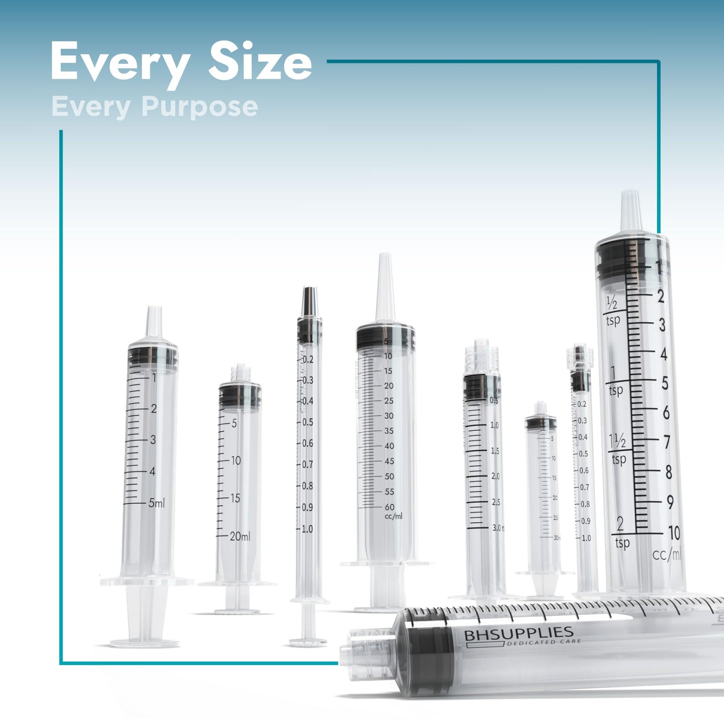 BH Supplies 60ml Luer Lock Tip Syringes (No Needle) - Sterile, Individually Wrapped - 50 Syringes