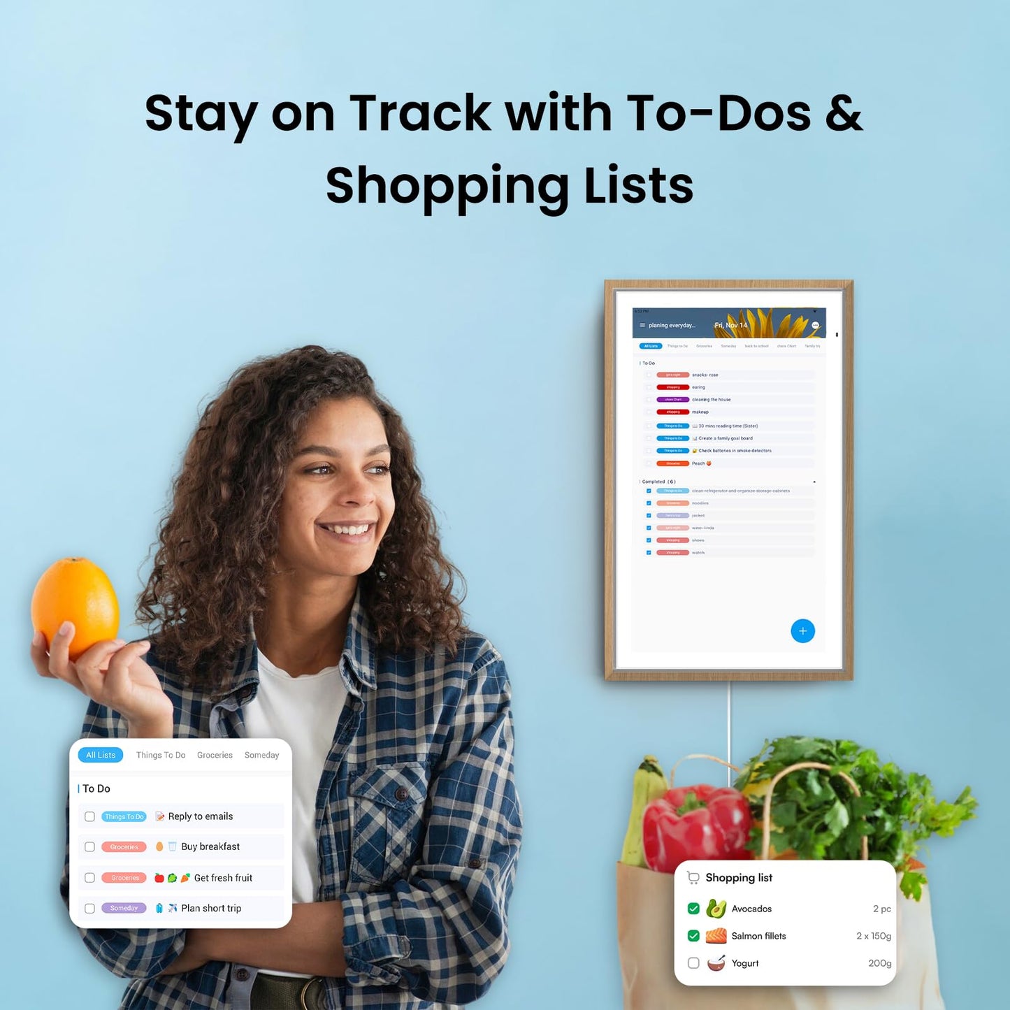Apolosign 15.6-inch Digital Calendar : Dual Mode Smart Wall Planner, No Subscription, Install Apps, Sync Calendars, Electronic Touchscreen Interactive Display for Family Schedules, Chore Chart - with Stand (Teak)