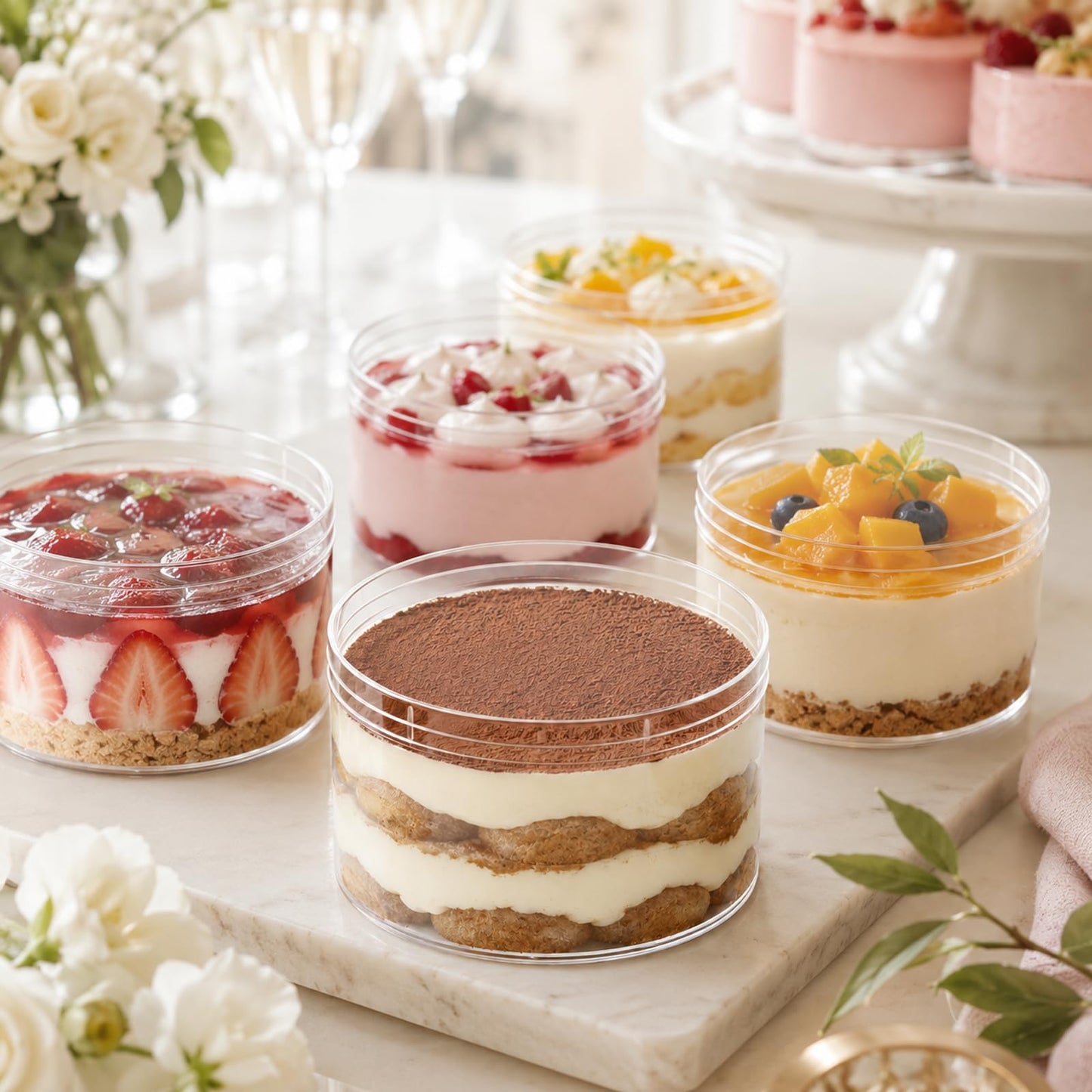 Plastic Dessert Cups with Lids and Sporks,Stickers,Tiramisu Containers,Cookie Containers,Clear Food Containers for Fruit,Pudding,Mousse, Tiramisu Cups With Lids (30pcs,Clear,3.66 * 3.66 * 2.36 in)