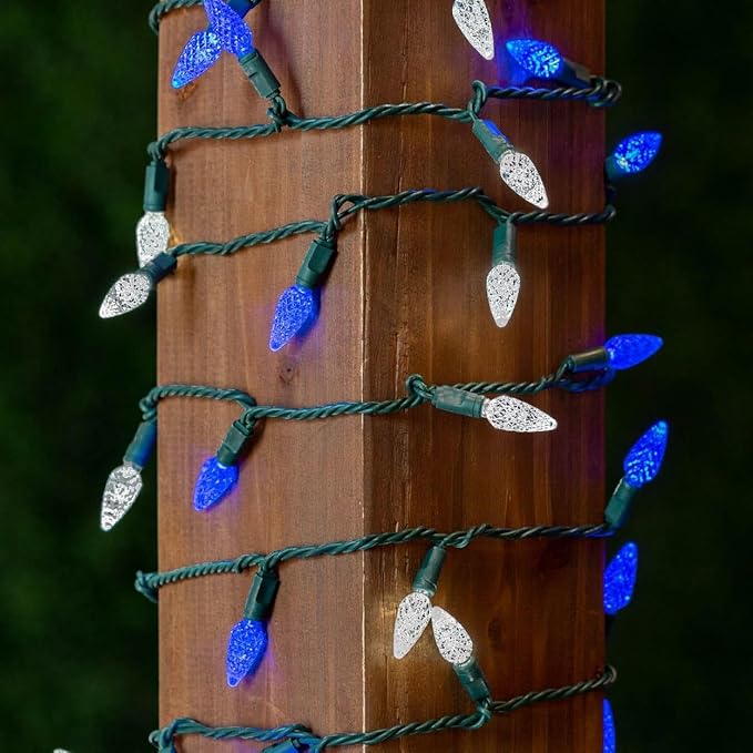 Novelty C6 70 LED Hanukkah & Christmas String Lights, 24FT Permanent comerc. Grade Lights (Blue/Pure White)