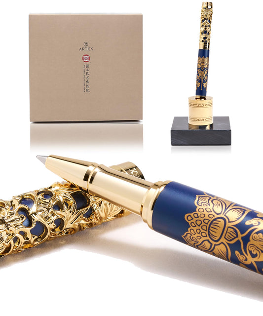 ARTEX Executive Rollerball Pen Sets With Stand-Museum Collections-Crafting Timeless Beauty-Luxury Pen Gift & Office Desk Decor, German SCHMIDT refill, Solid Metal & Marble Texture