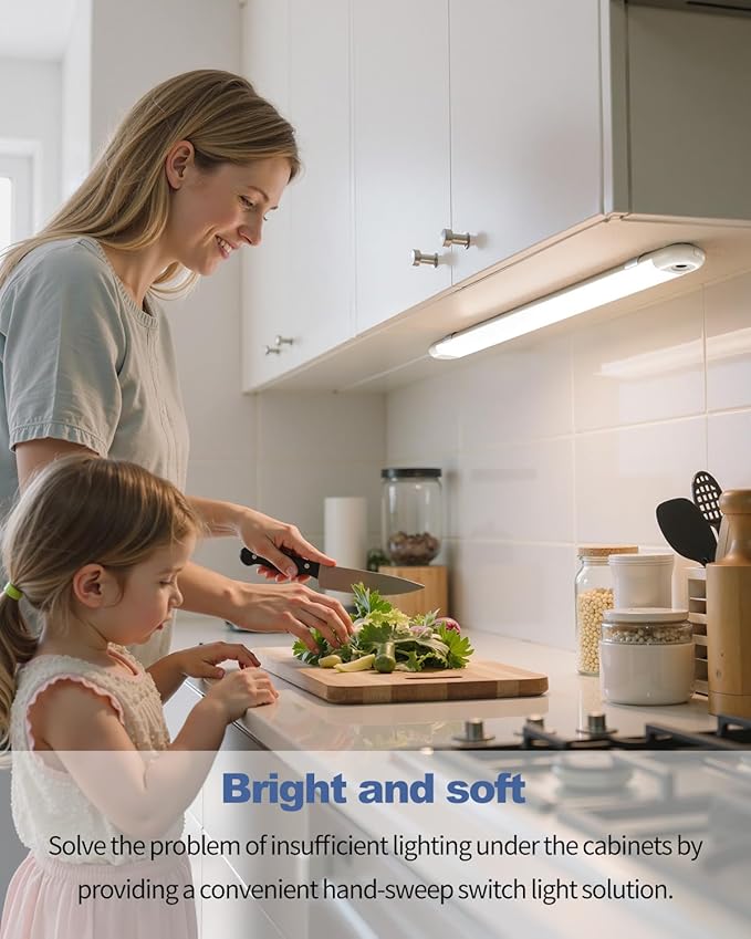 MYPLUS 16" Under Cabinet Lighting, Hand Wave Sensor Under Counter Lights for Kitchen, 600LM Bright LED, 5 Color Temps, Dimmable Under Cabinet Lights Plug in for Desk,Sink,Workbench