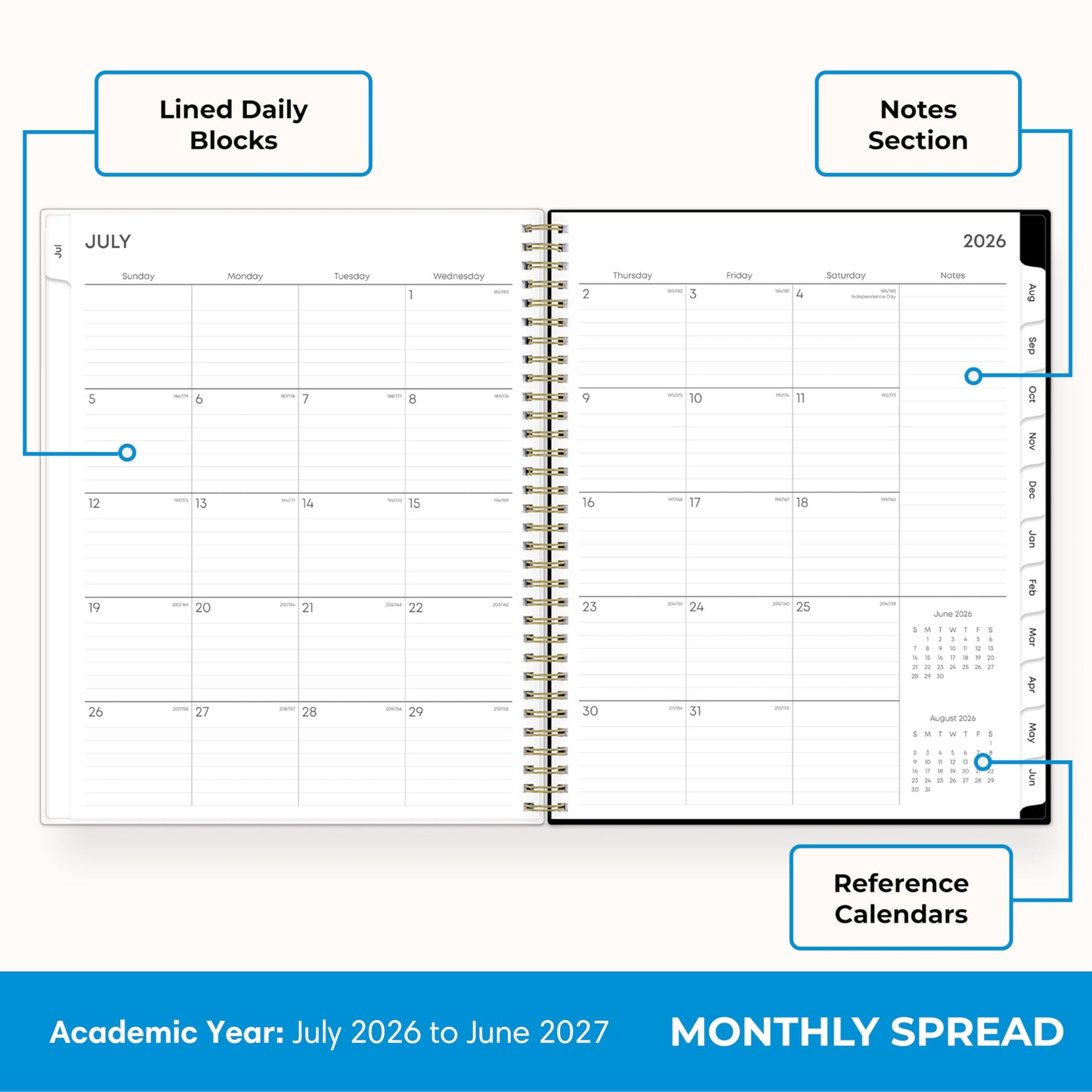 Blue Sky 2026-2027 Weekly and Monthly Academic Year Planner Calendar, July 2026 - June 2027, 8.5" x 11", Flexible Cover, Wirebound, Laminated Tabs, Storage Pocket, Pippi