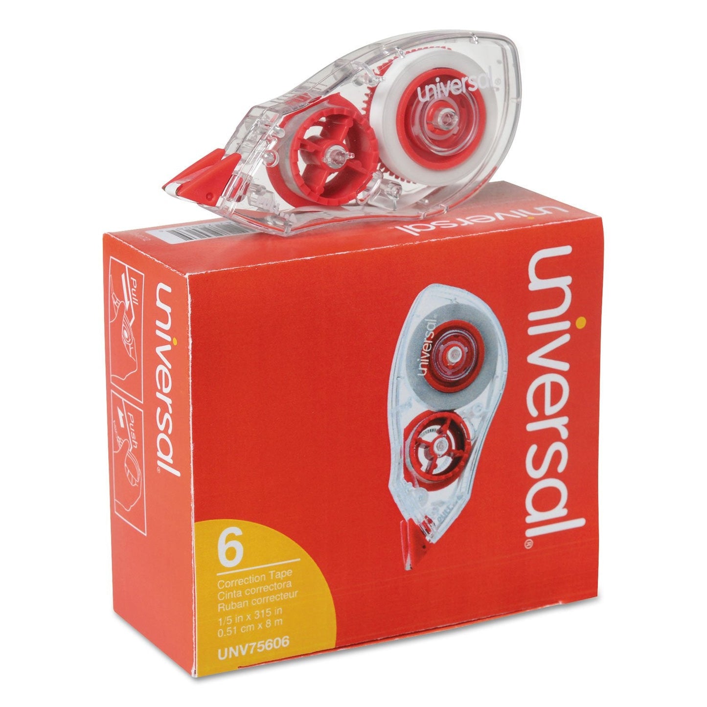 Universal 75606 Correction Tape with Two-Way Dispenser, Non-Refillable, 1/5-Inch x 315-Inch , 6/Pack