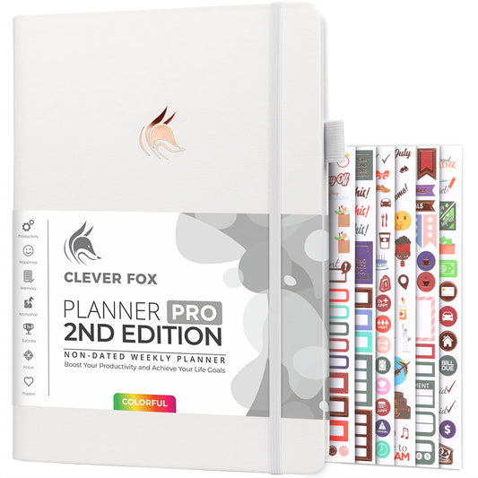 Clever Fox Planner PRO 2nd Edition – Undated Weekly Agenda Planner for Setting Goals, Tasks & Time Management – Life Organizer with To-do Lists & Habit Trackers – Large Format, 8.5x11″ (White)