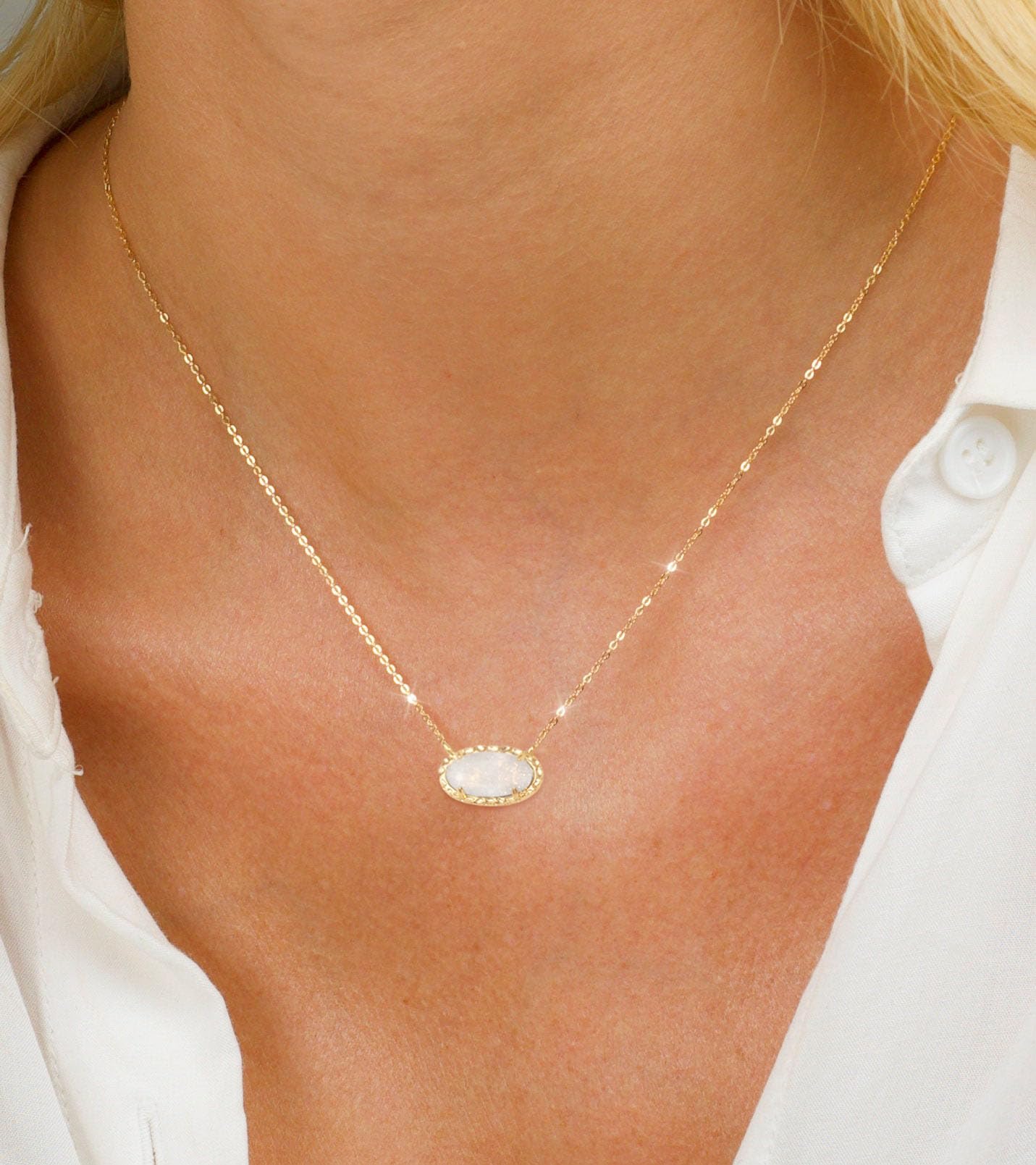 TLY Gold Necklace for Women 14k Gold Plated Dainty Gemstone Pendant Necklace Red Rose Quartz Black Emerald Green Blue Prom Choker Necklace Birthday Wedding Bridesmaid Necklace Mothers Day Jewelry gifts