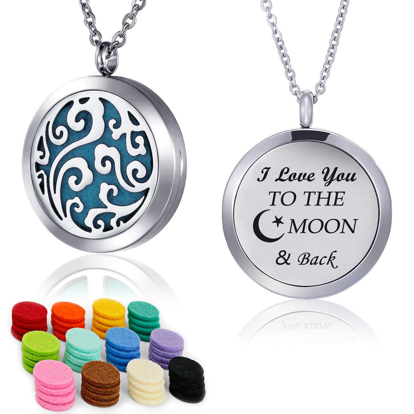 Essential Oil Necklace Diffuser Family Tree of Life Necklace Pendant Aromatherapy Locket 49 Refill Pads (Cloud Diffuser Locket)