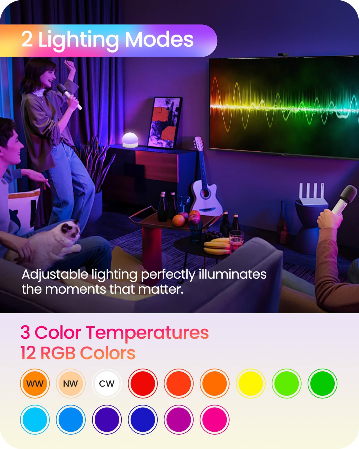GOEBLESON Rechargeable Light Bulbs with Remote Control, 4 Packs Battery Operated Light Bulbs, 3 Timer 15 Colors Selectable, Dimmable Wireless RGB LED Bulb for Wall Sconce, Non-Hardwired, R01YBP406