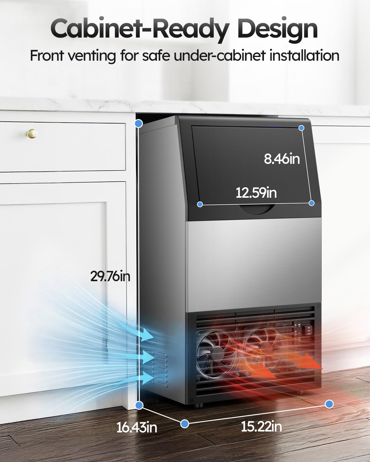 Mojgar Commercial Ice Maker Machine, 100lbs/24H with 33lbs Ice Storage Under Counter Ice Machine, Stainless Steel Built-in Freestanding Ice Maker Self-Cleaning for Home Bar