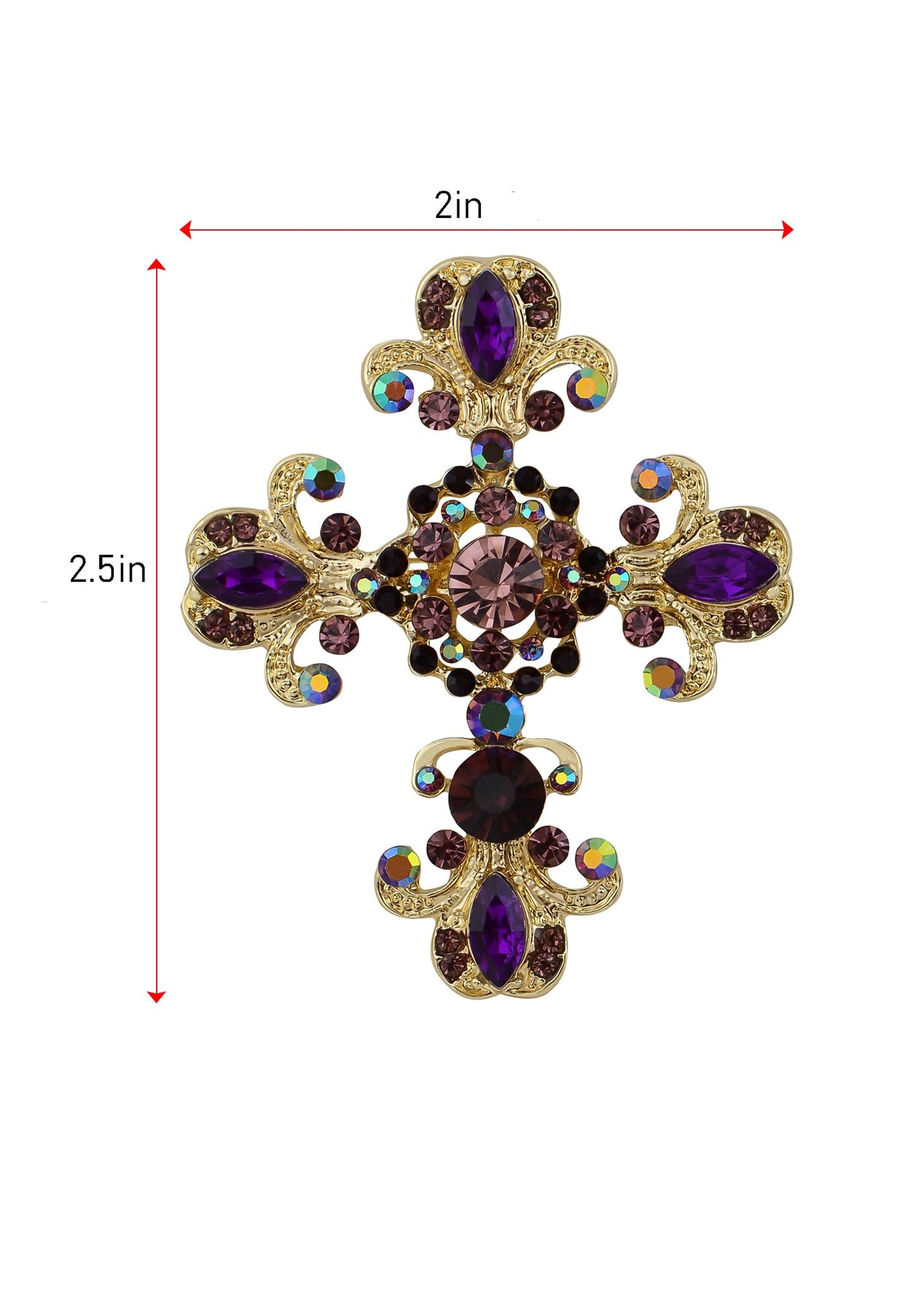 Alilang Women Gold Cross Antique Gorgeous Purple Rhinestones Faith Roman Catholic Victorian Saint Brooch, Purple/Gold