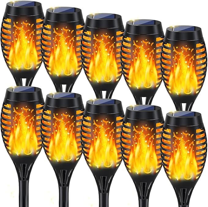 10Pack Solar Lights Outdoor, Solar Torch Lights Outdoor Flickering Flame for Outside Decorations, Waterproof Garden Light Solar Powered , Torches Flame Light for Outside Yard Patio Lawn Garden Decor