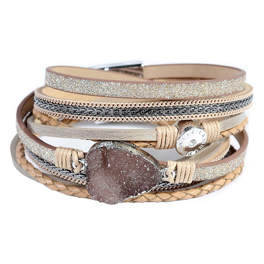 Artilady Leather Wrap Bracelet for Women - Handmade Clasp Bangle Bracelet with Pearl Beads Crystal Wristbands Jewelry Gift for Ladies and Mother