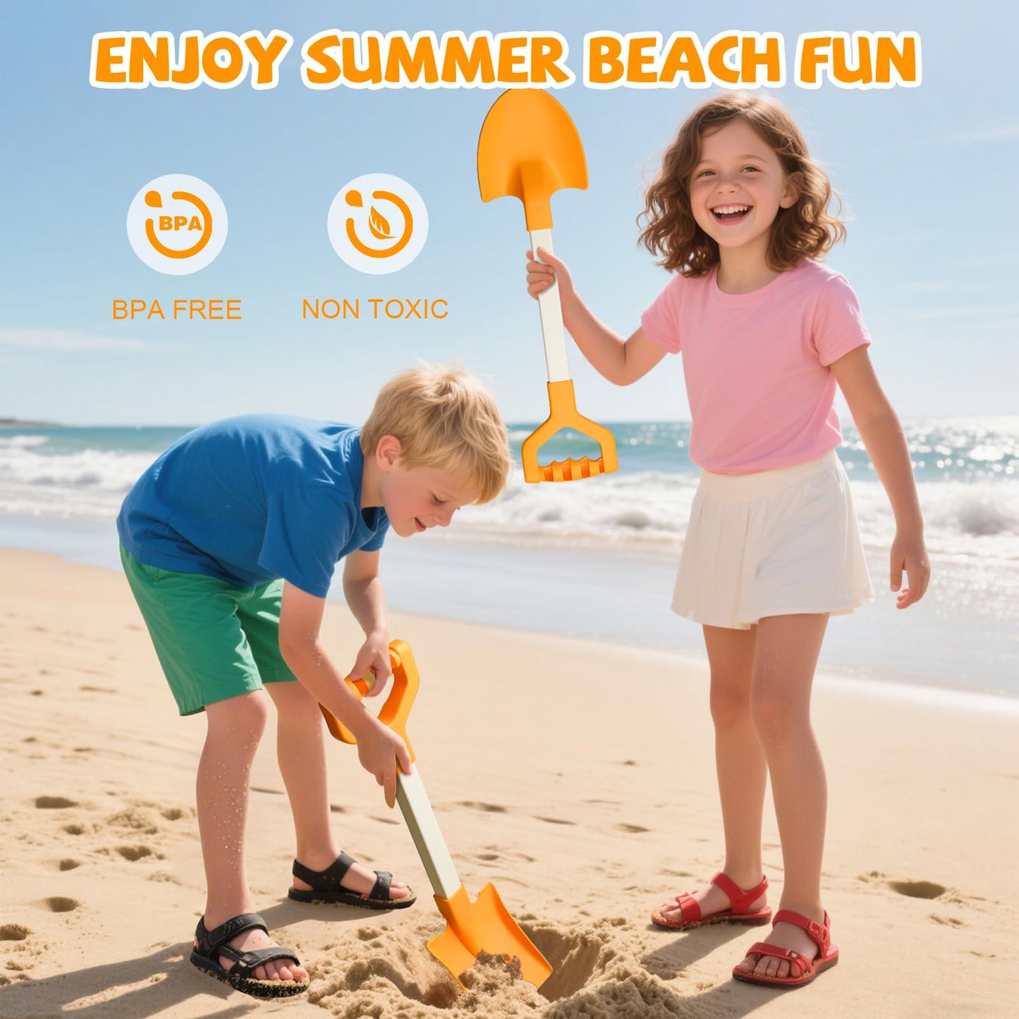QINGLER 20” Long Sand Beach Shovels for Kids Heavy Duty Plastic Sand Scoops